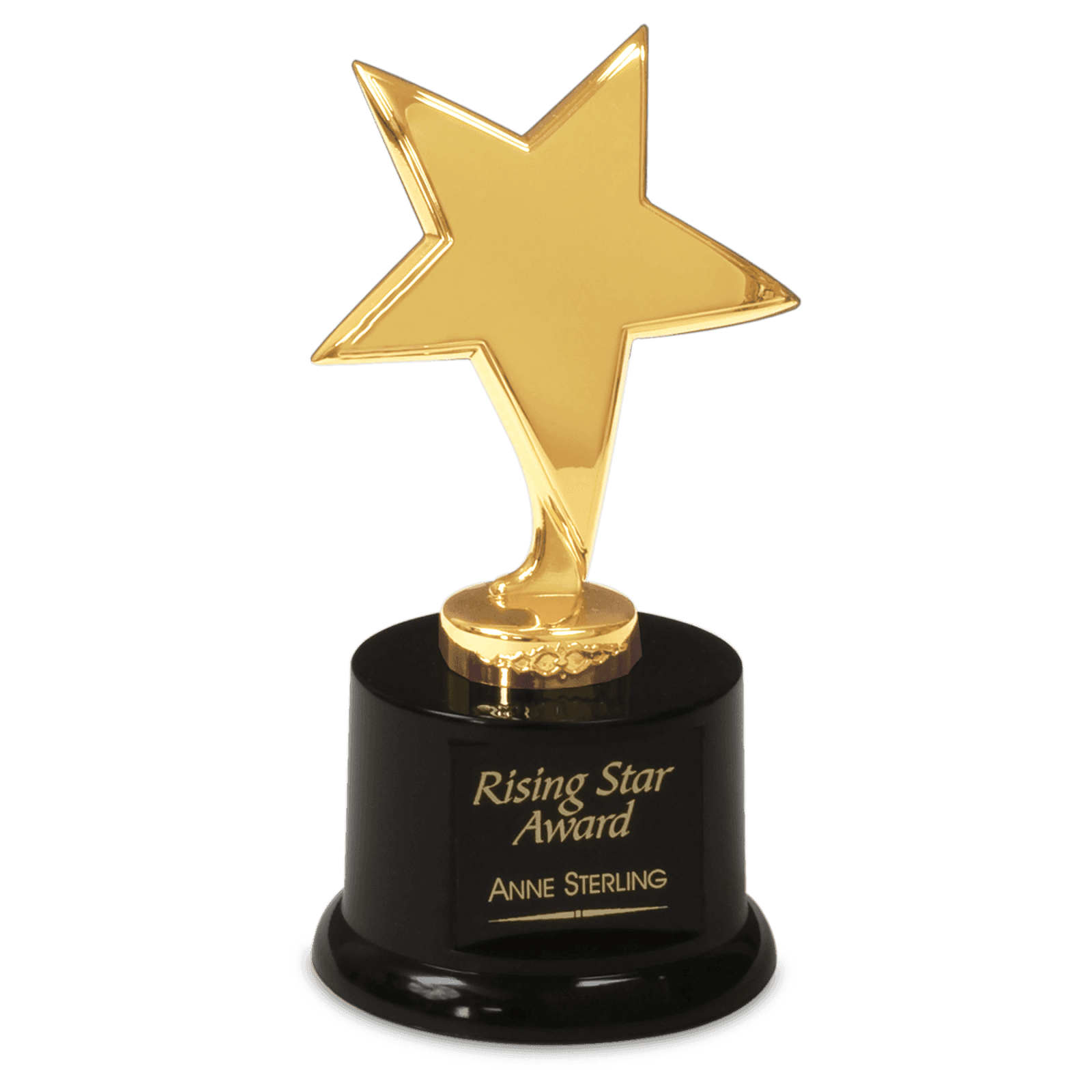 Gold Metal Rising Star on Black Plastic Base
