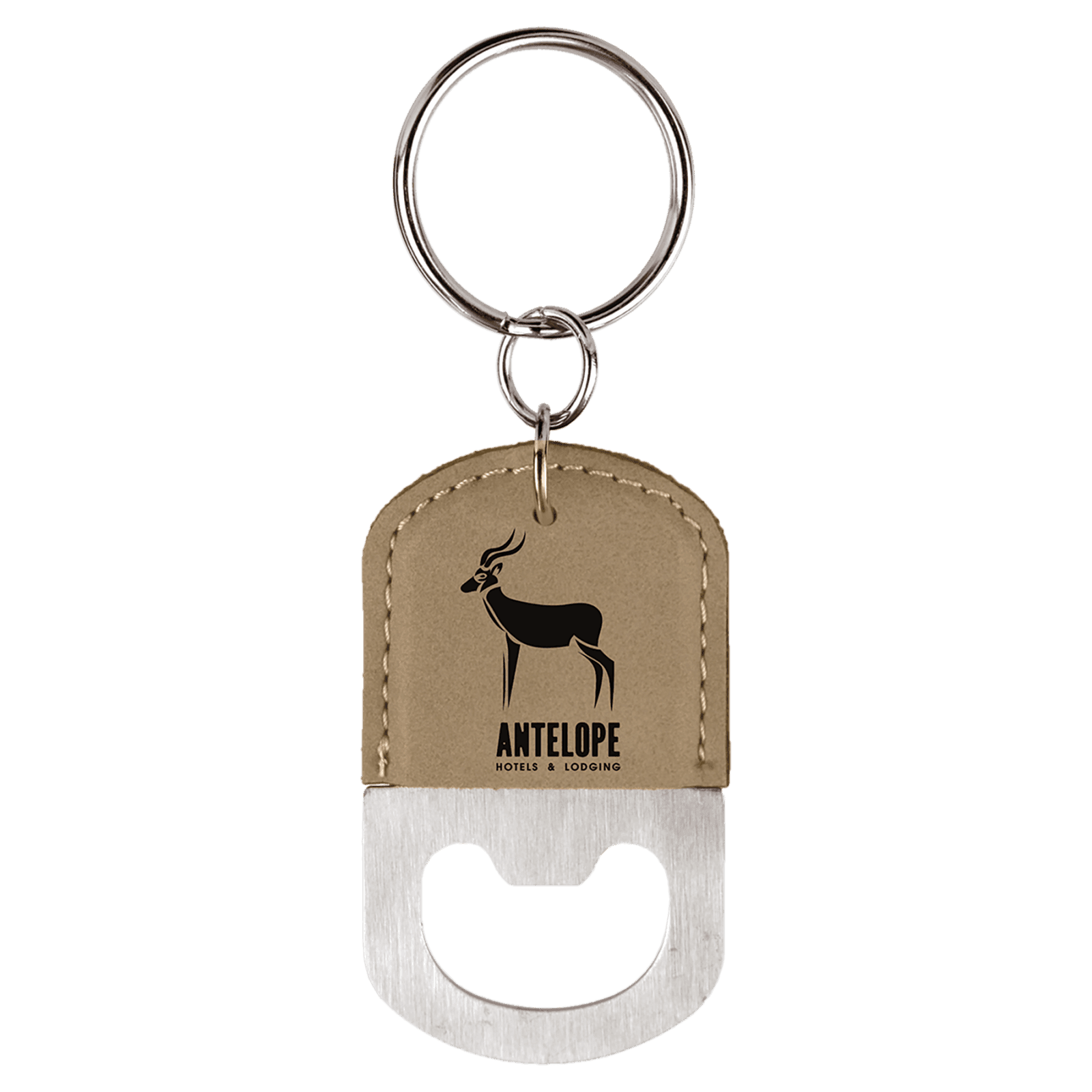 Light Brown Leatherette Oval Bottle Opener Keychain