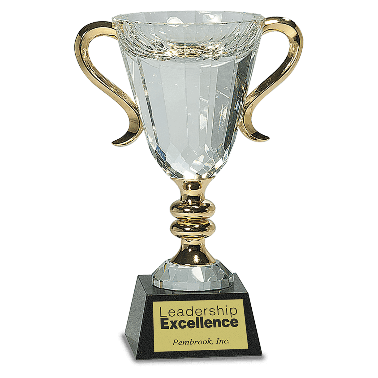 8 1/2" Crystal Cup with Gold Metal Handles on Solid Marble Base