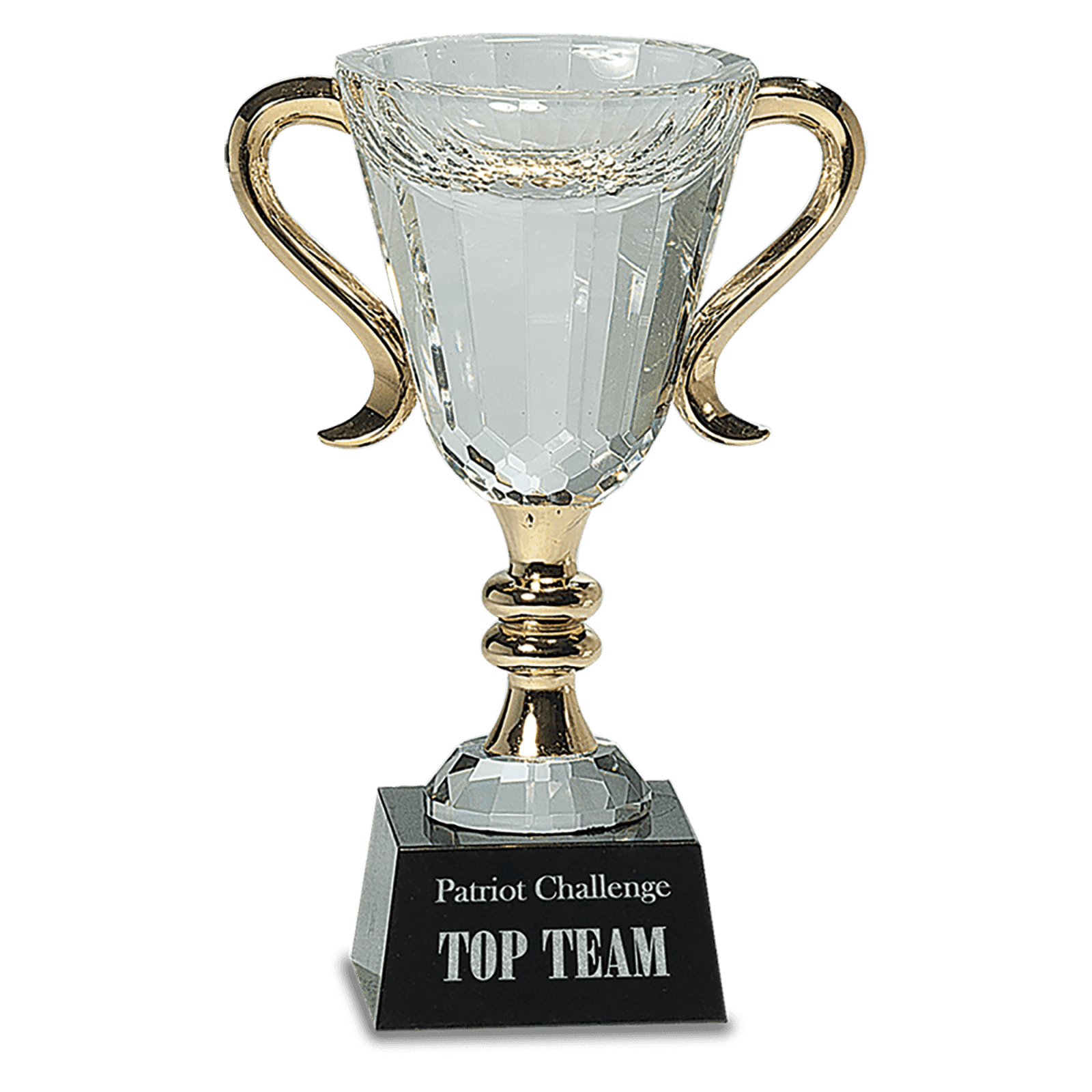 7 1/4" Crystal Cup with Gold Metal Handles on Solid Marble Base