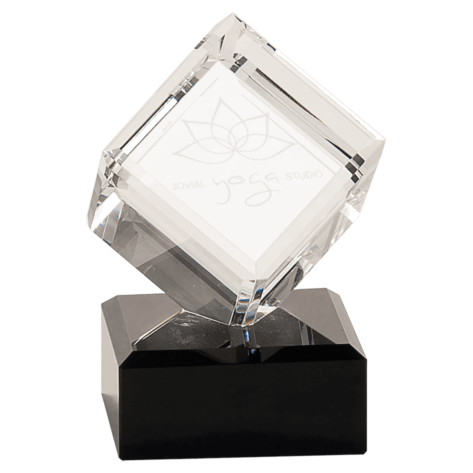 4 1/2" Crystal Cube on Black Crystal Base