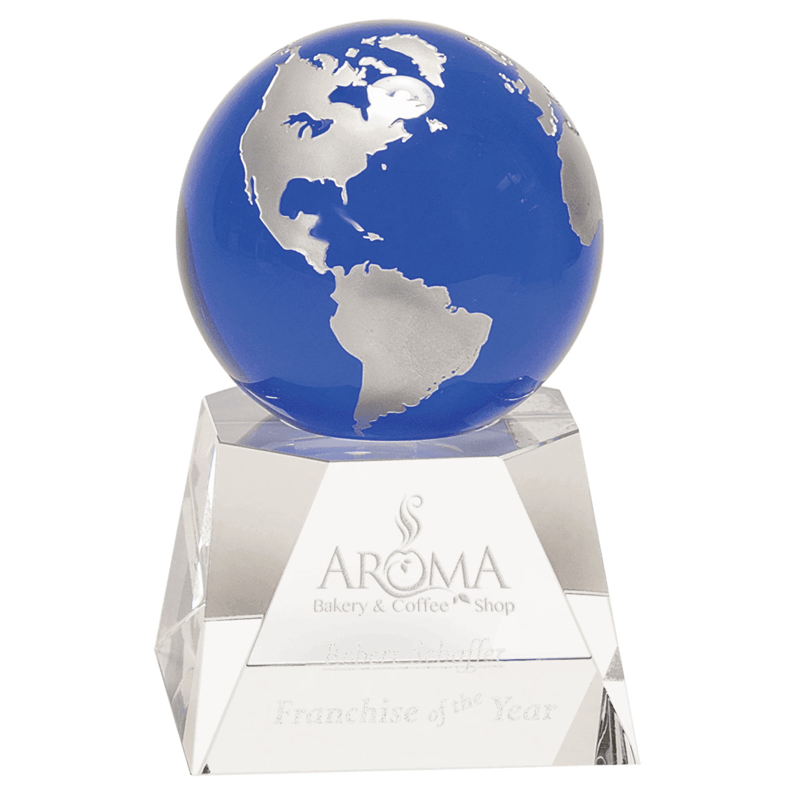6 1/2" Blue Crystal Globe on a Clear Crystal Base