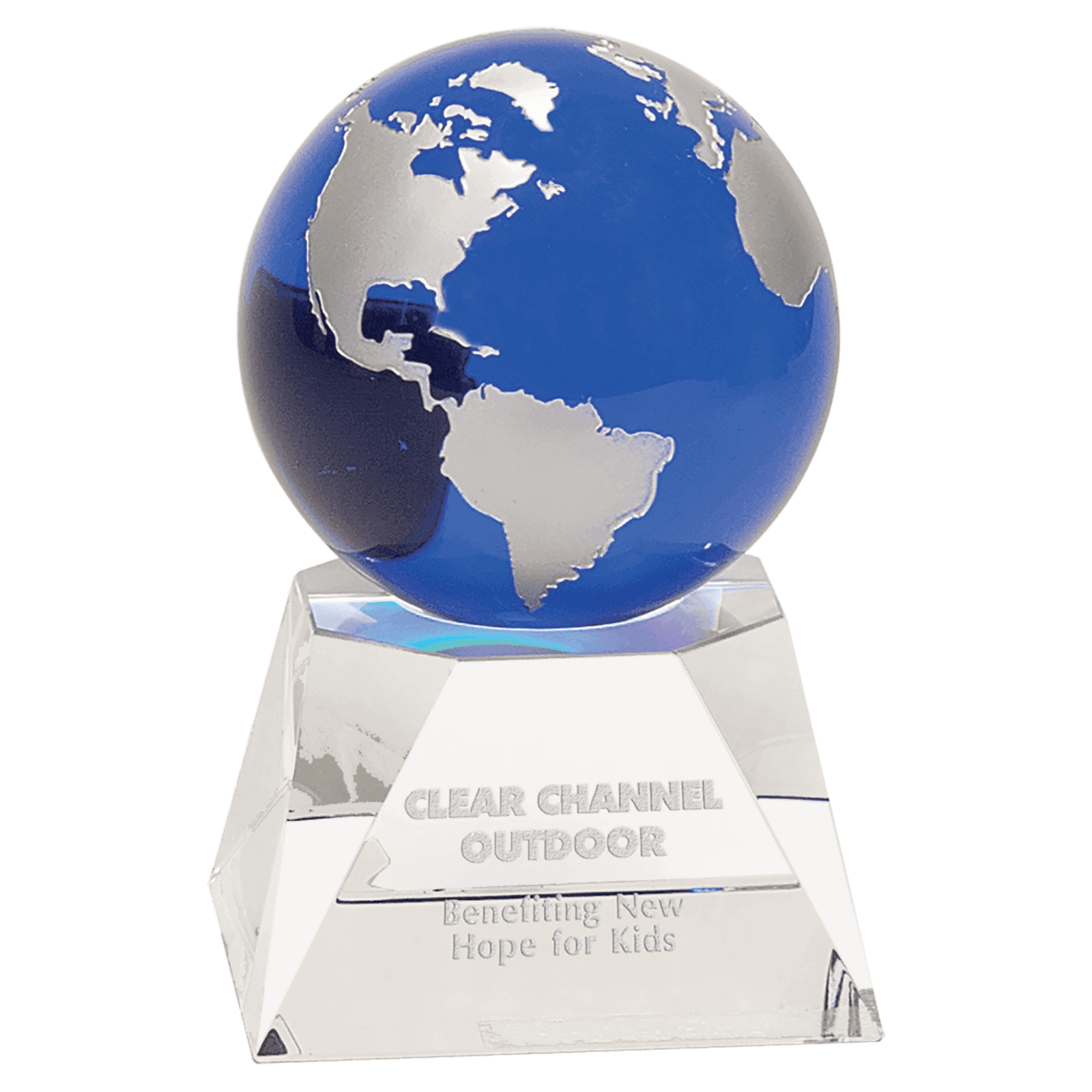 5" Blue Crystal Globe on a Clear Crystal Base