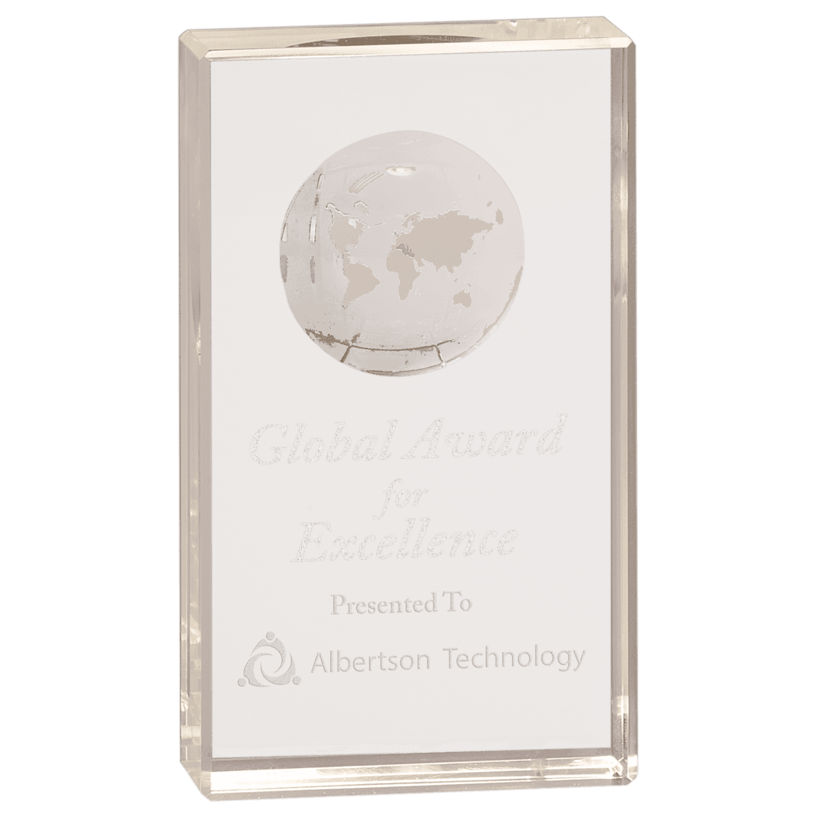6" Crystal Rectangle with Etched Globe