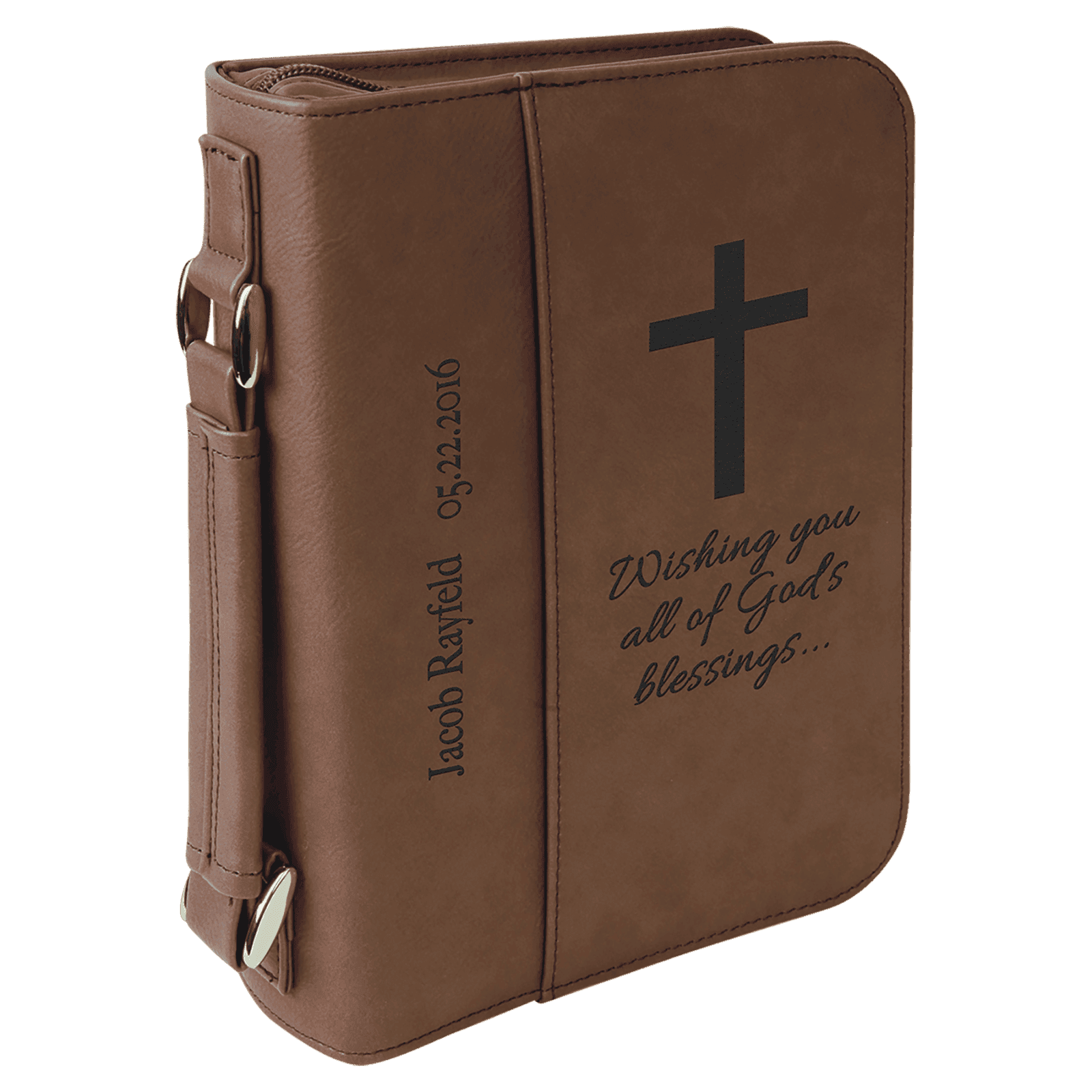 Dark Brown Leatherette Book/Bible Cover with Zipper & Handle