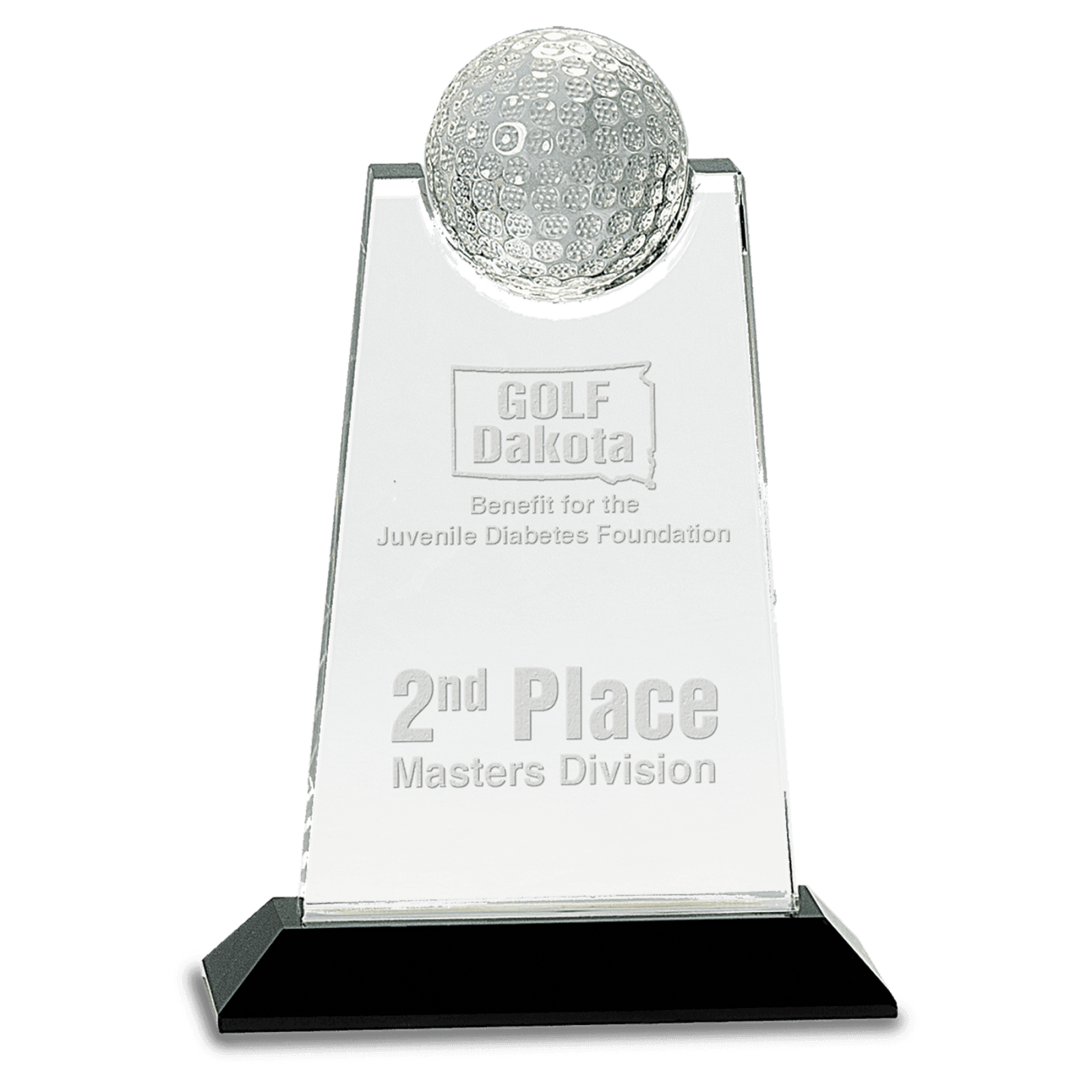 Crystal Golf Ball Inset Award on a Black Base