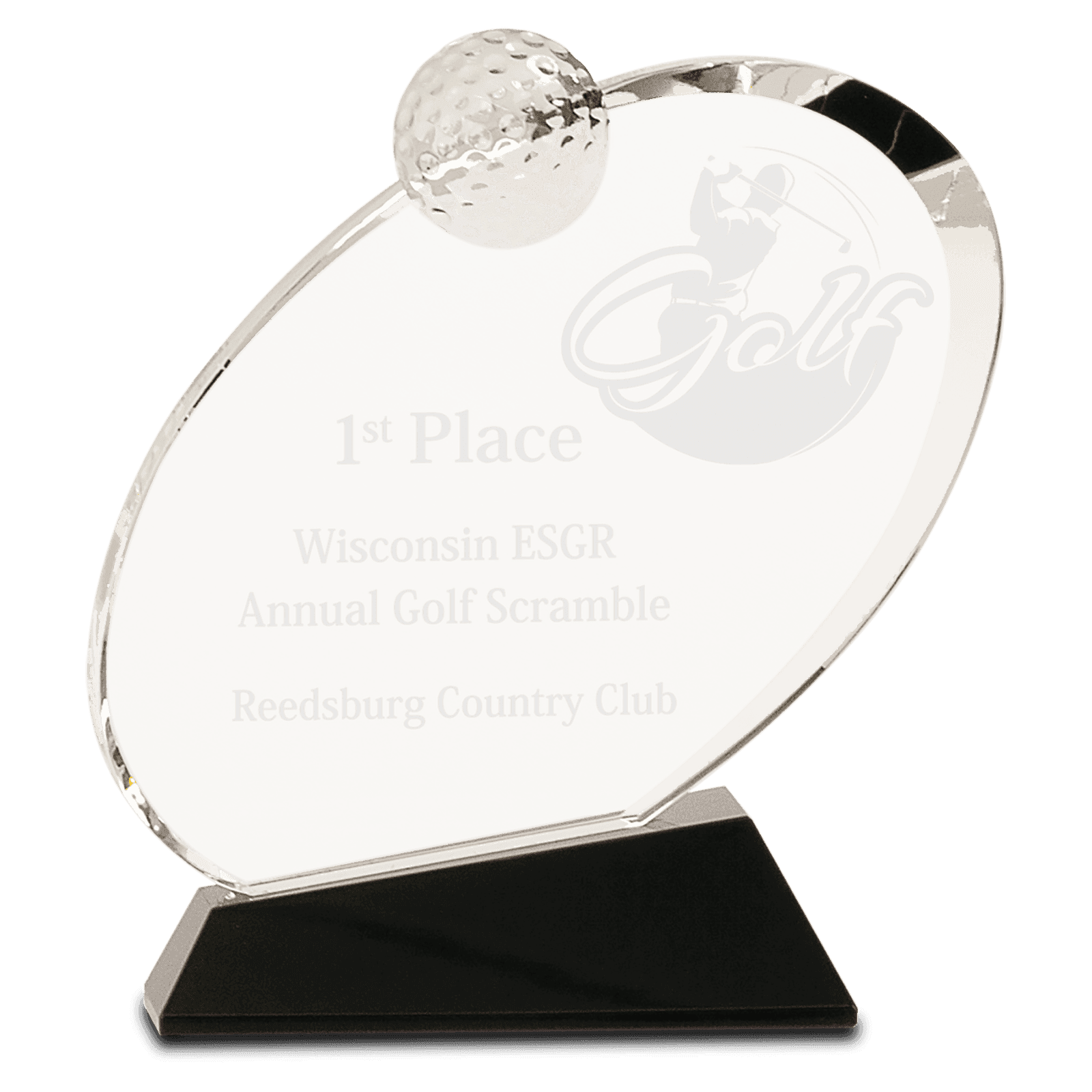 Crystal Golf Award on Black Crystal Base-6 1/2"