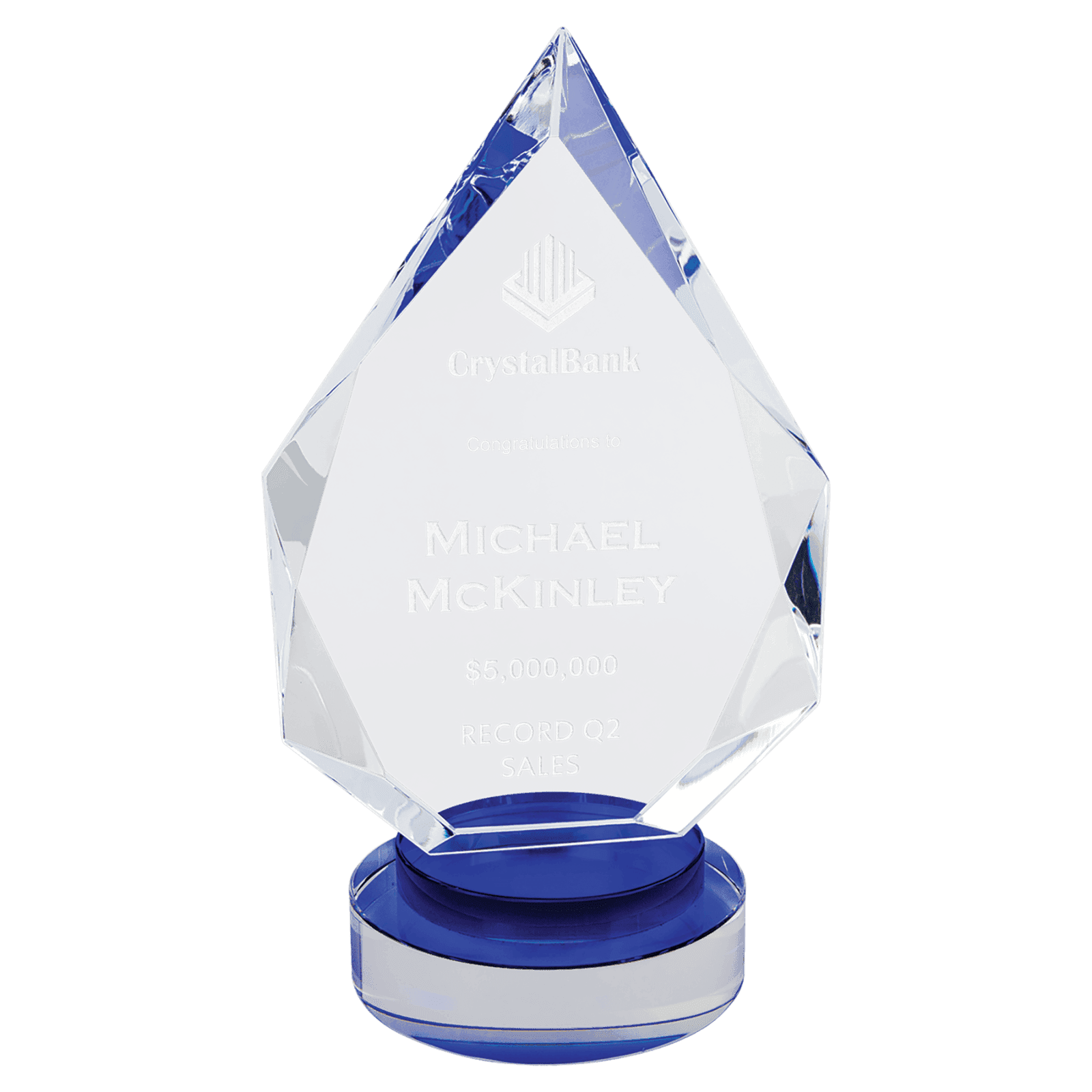 Medium Diamond Crystal with Blue/Clear Base