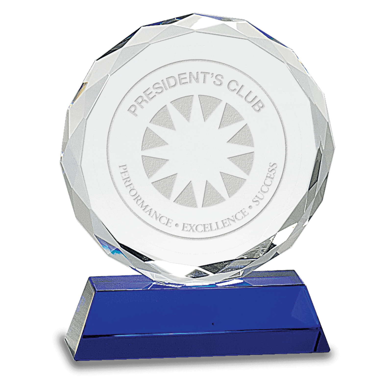 6" Crystal Round Facet on a Blue Crystal Base