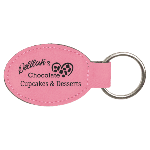 Pink Leatherette Oval Keychain