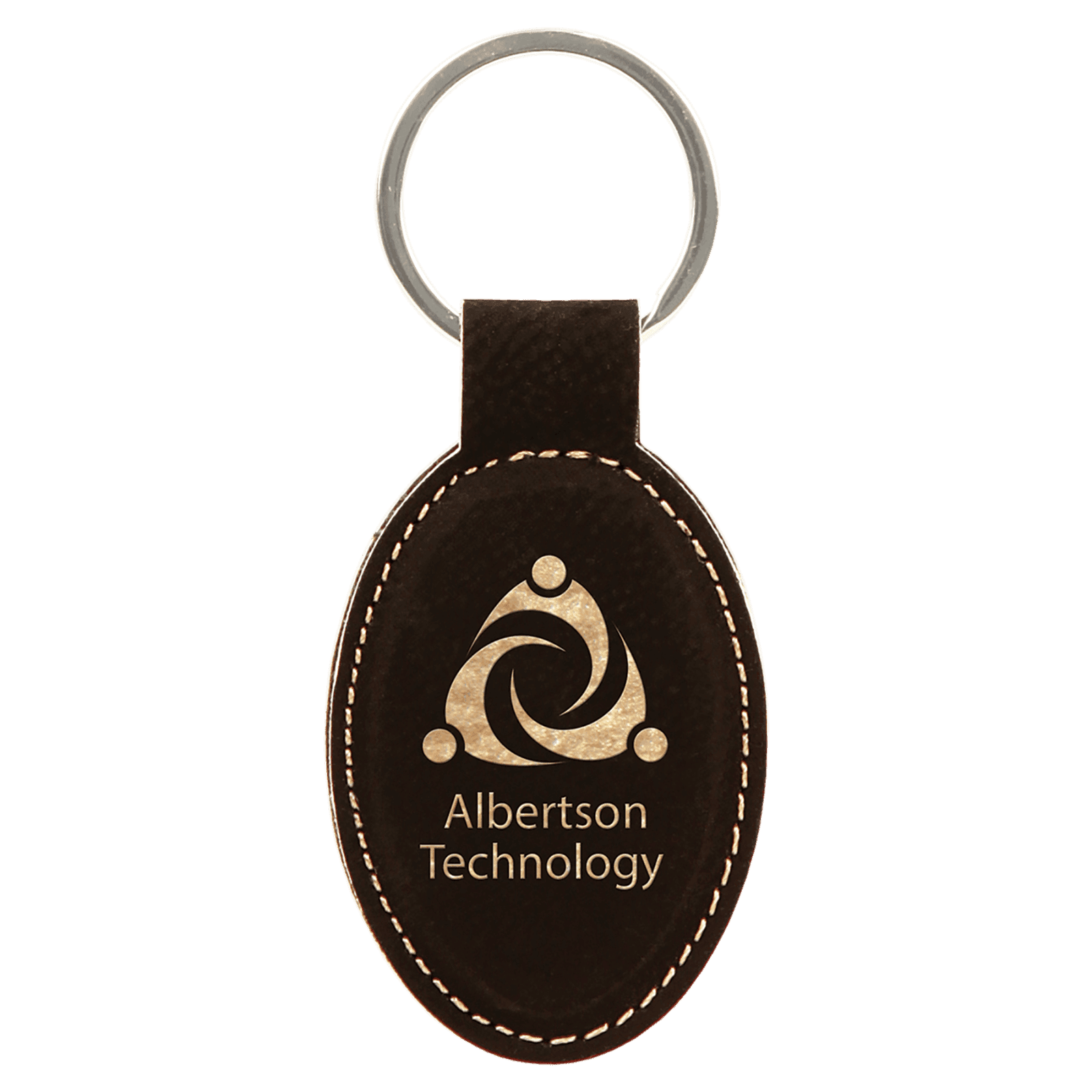 Black/Gold Leatherette Oval Keychain
