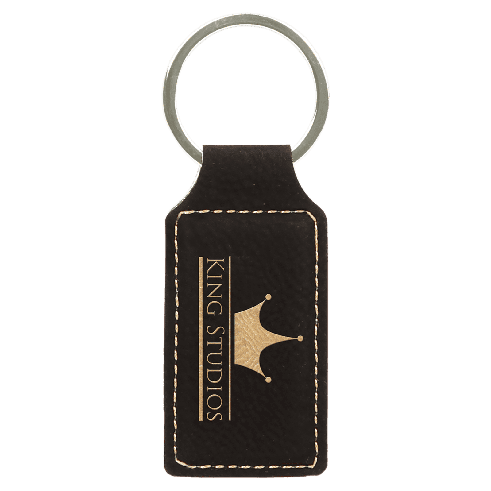 Black/Gold Leatherette Rectangle Keychain
