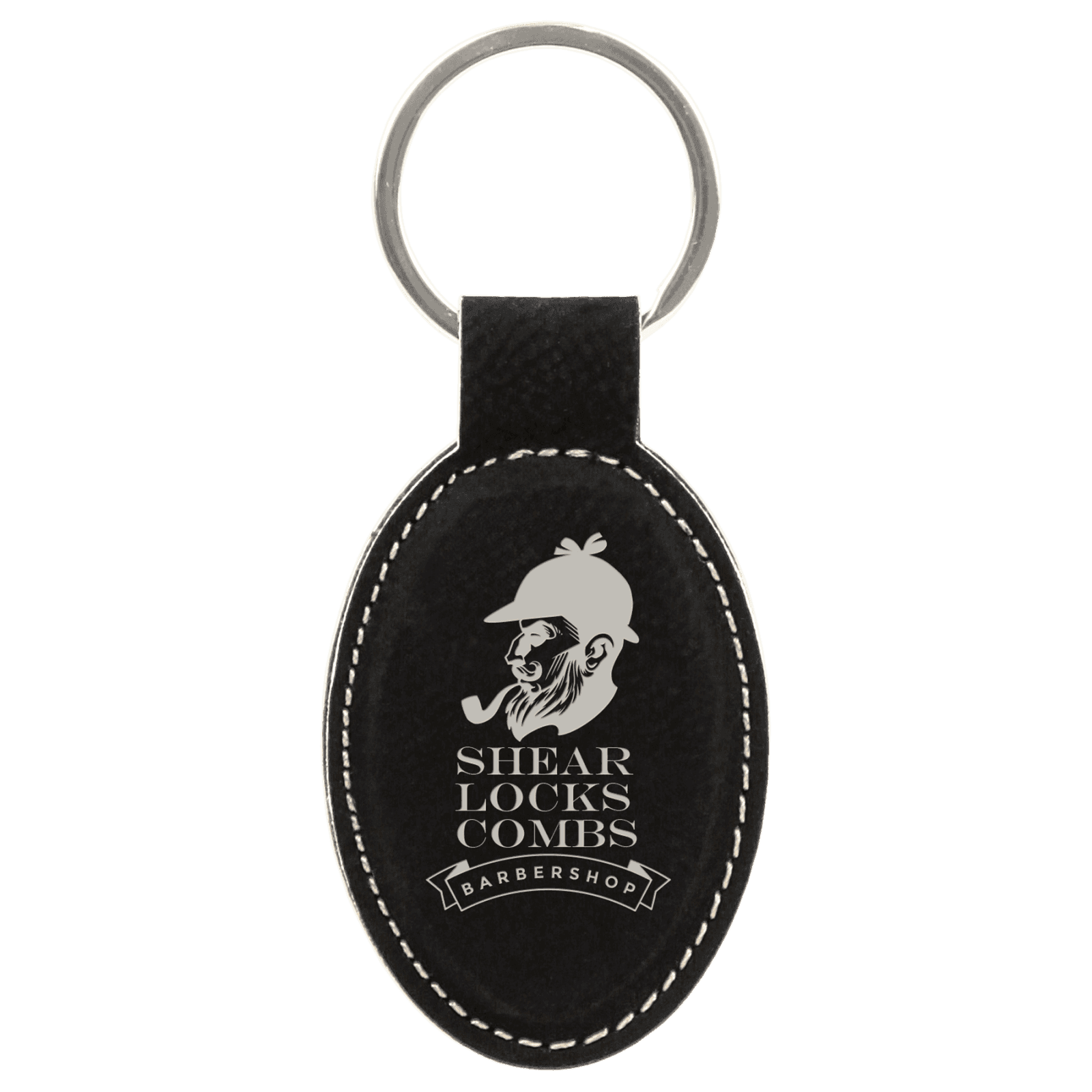 Black/Silver Leatherette Oval Keychain