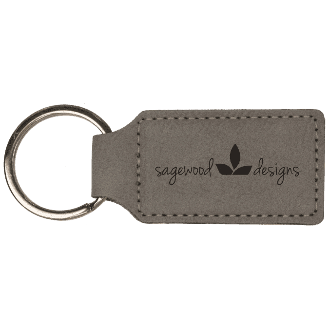 Gray Leatherette Rectangle Keychain