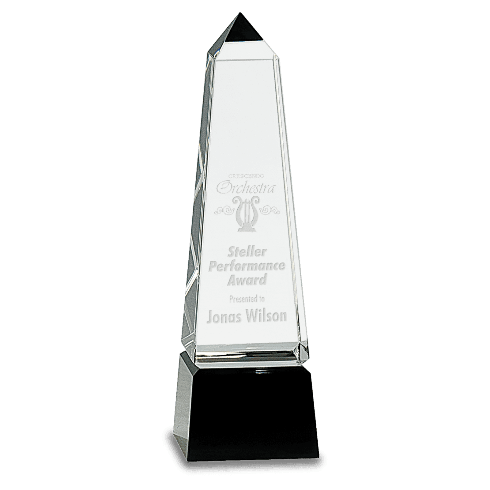 8" Crystal Obelisk on a Black Crystal Base