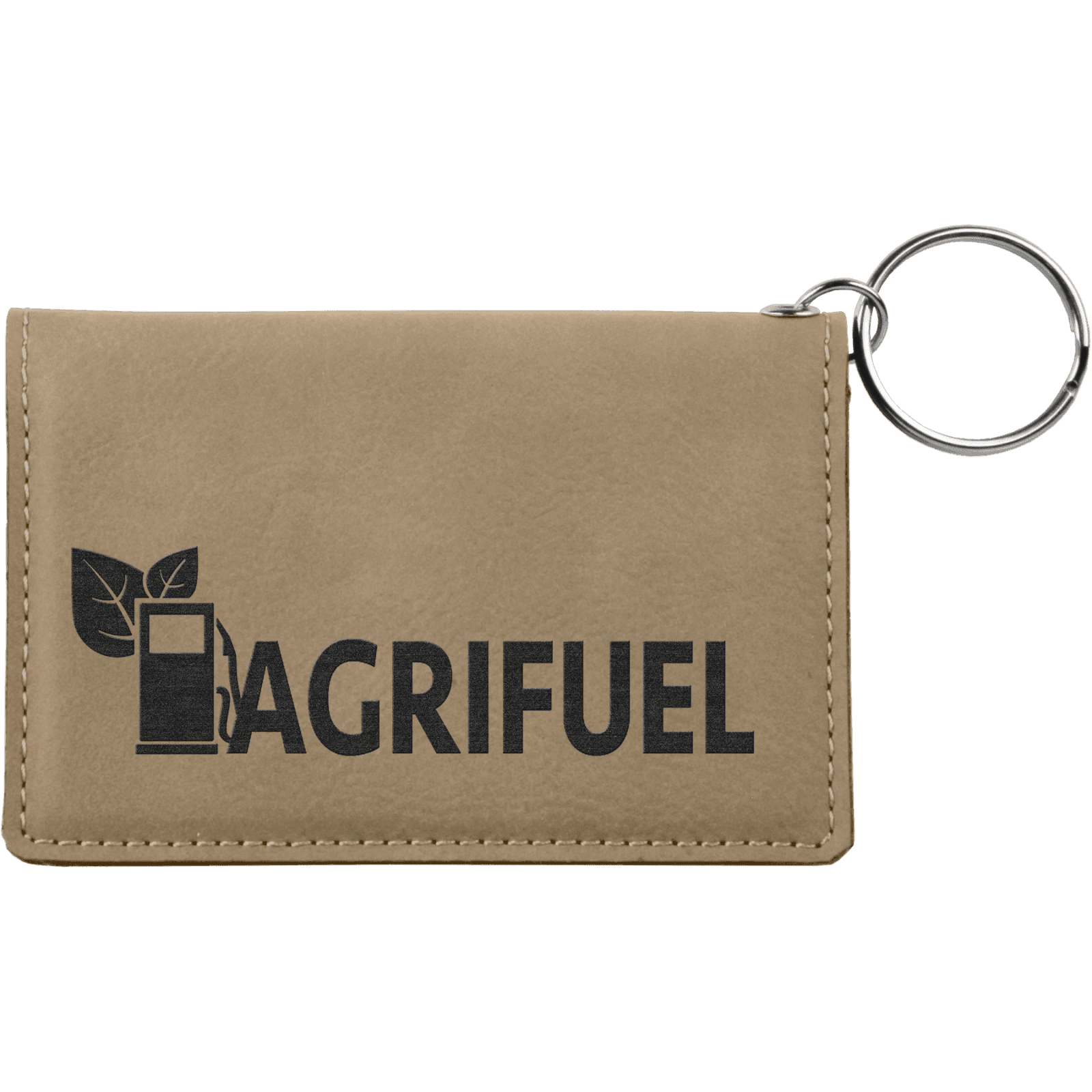 Light Brown Leatherette ID Holder Keychain