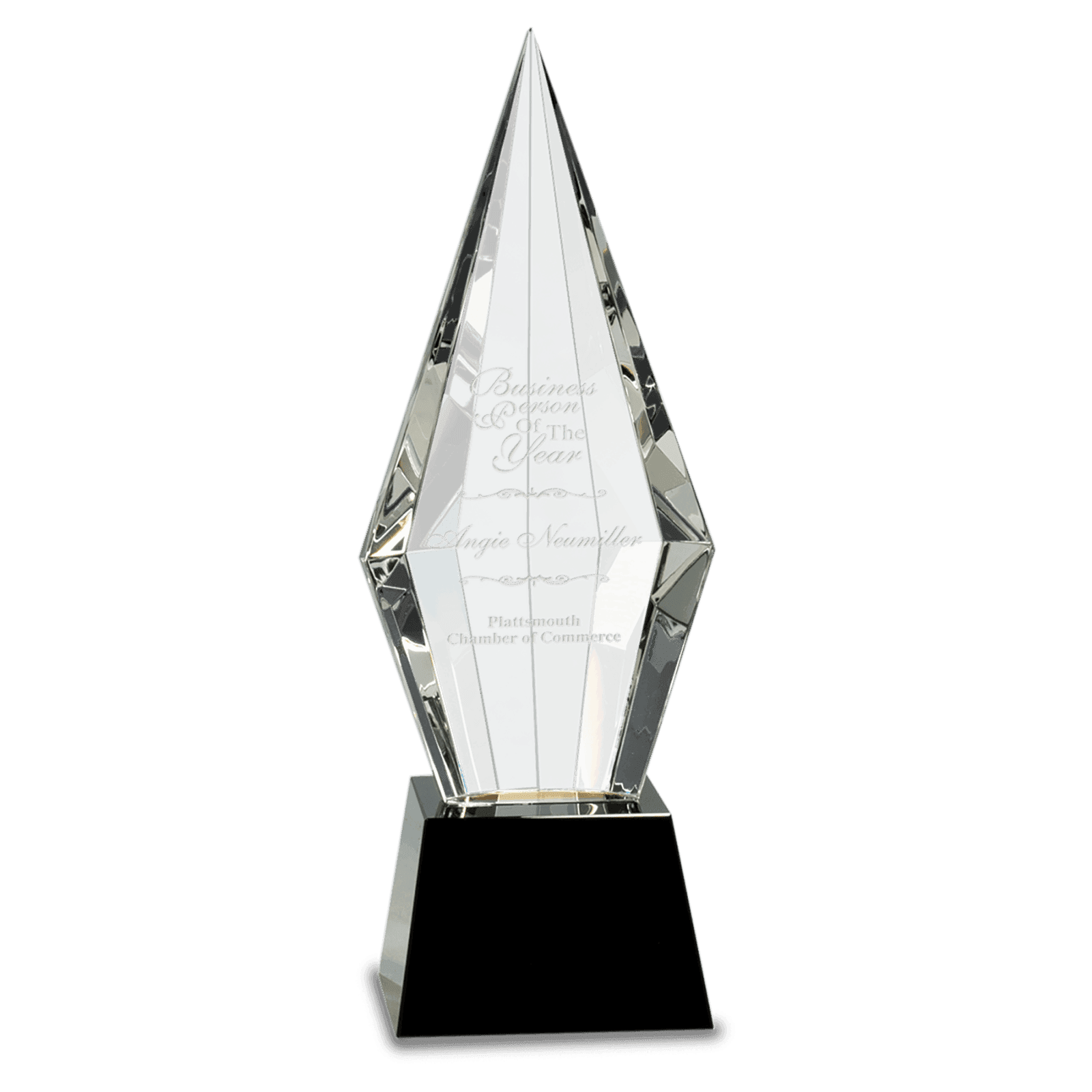 11" Crystal Faceted Obelisk on a Black Crystal Base