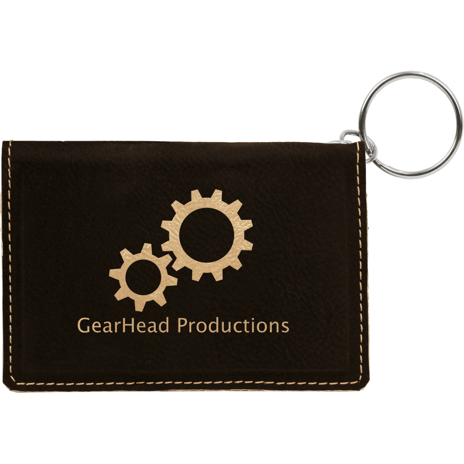 Black/Gold Leatherette ID Holder Keychain