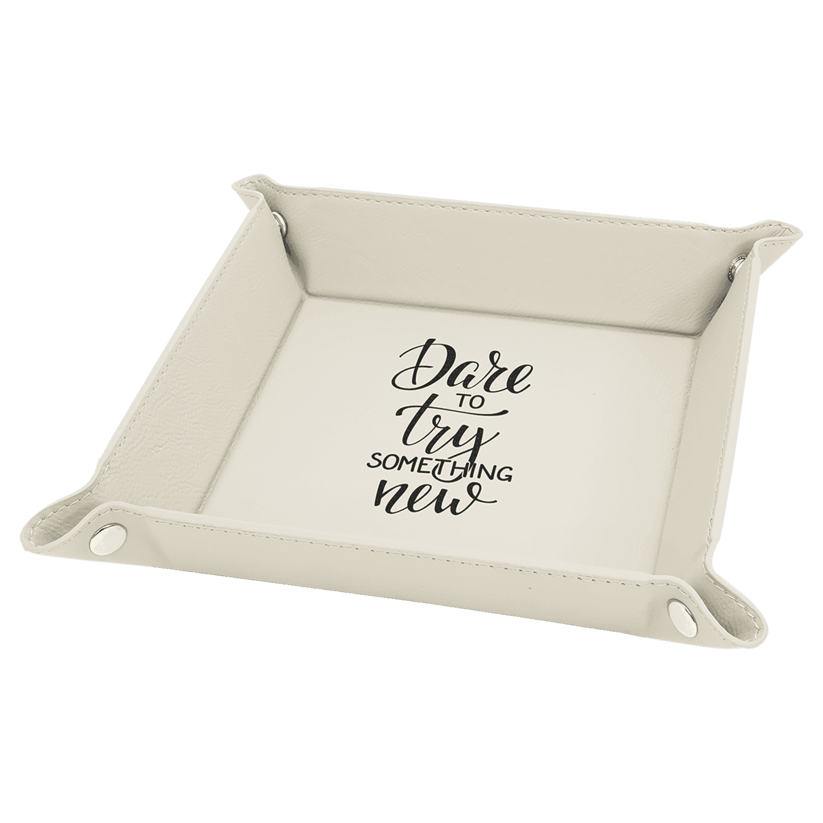 White Leatherette Folding Tray with Silver Snaps