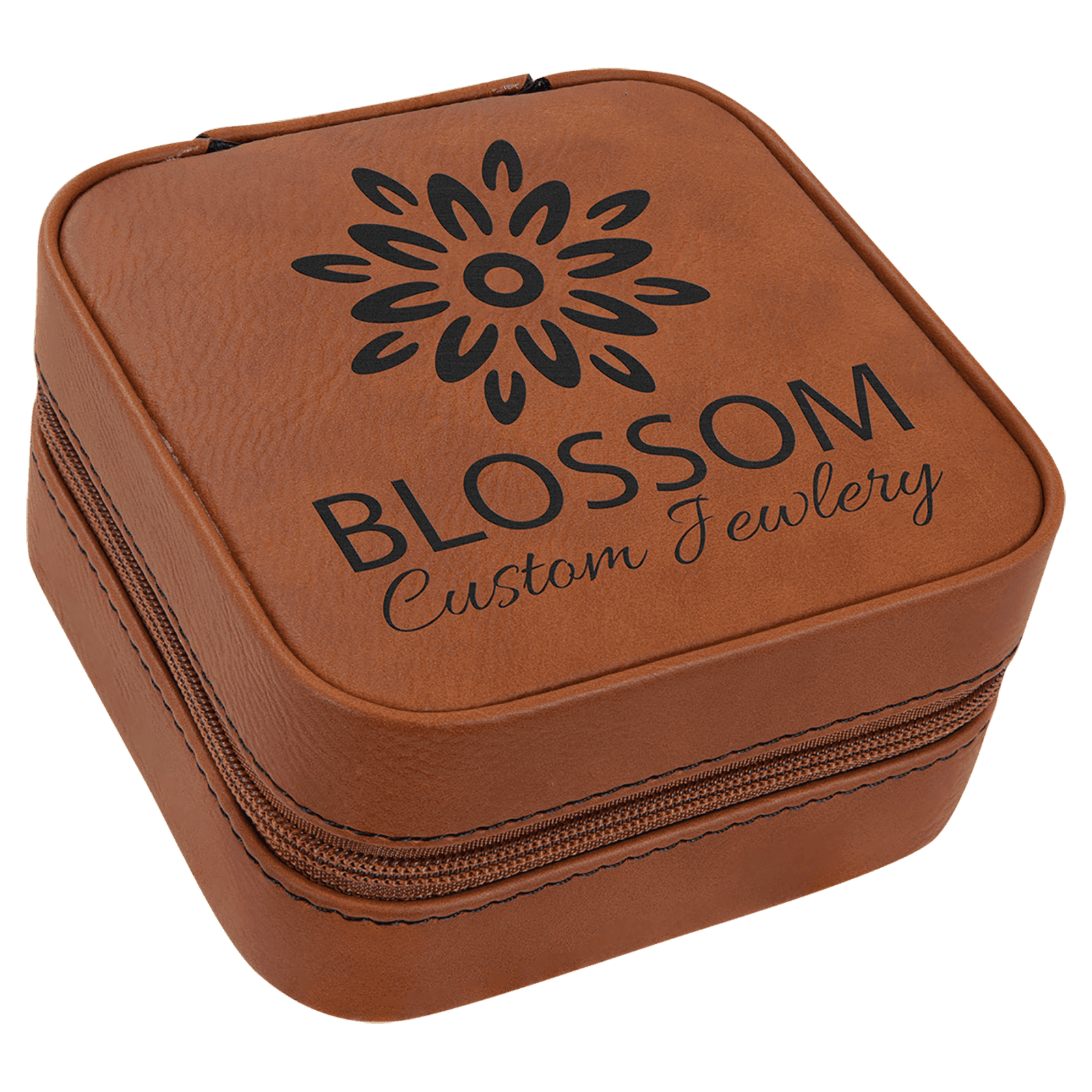 Light Brown Lasered Leatherette Travel Jewelry Box with Black Lining