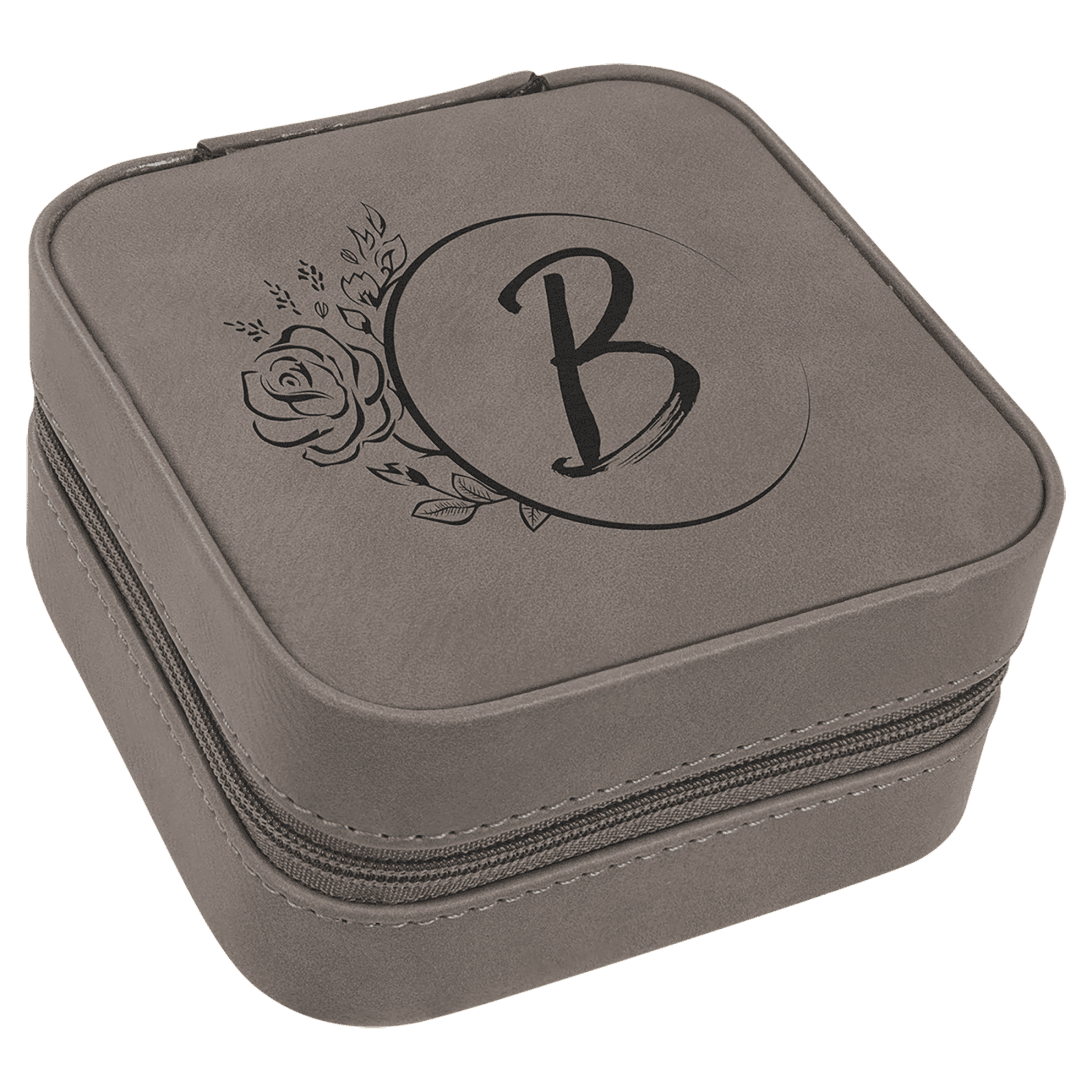 Gray Lasered Leatherette Travel Jewelry Box with Black Lining