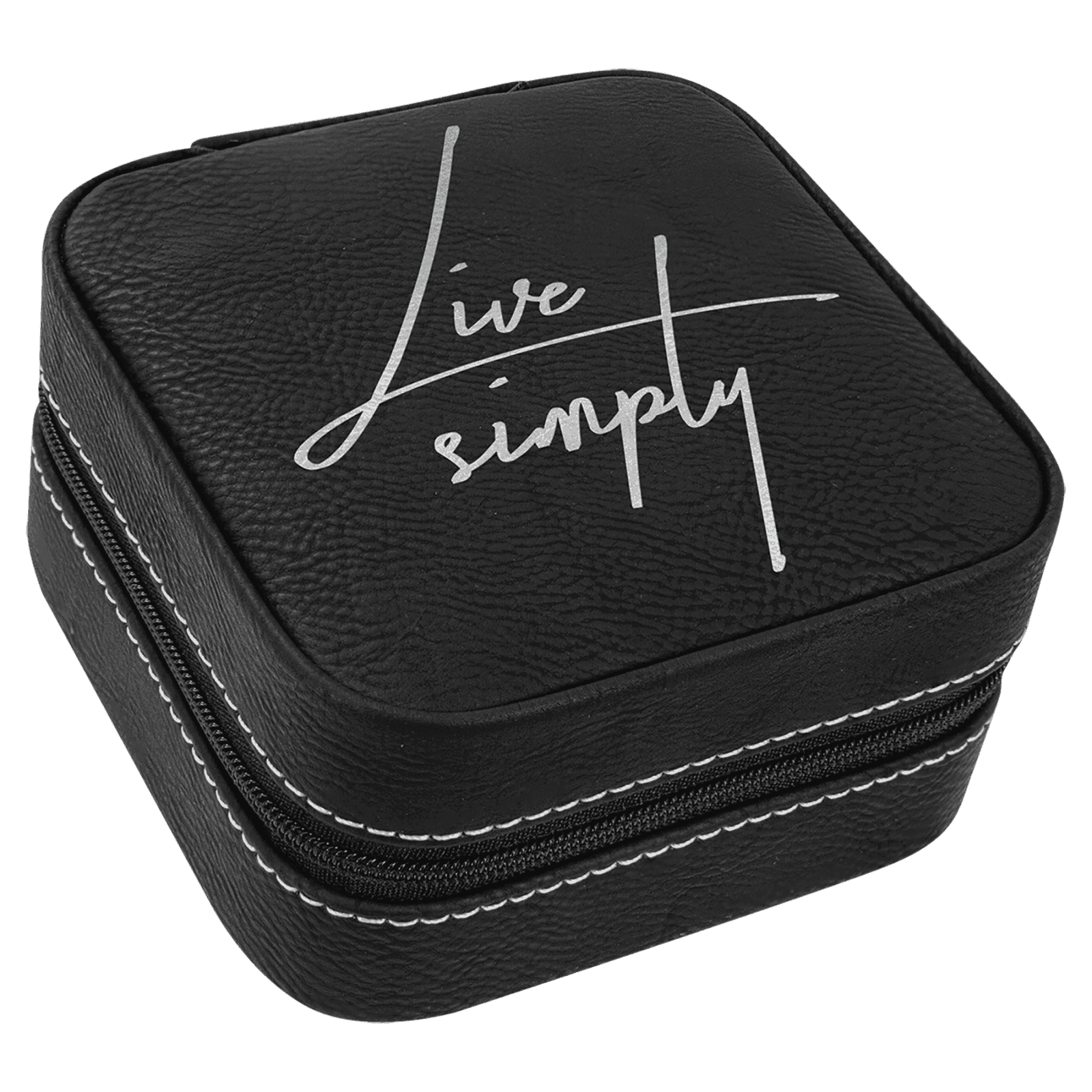 Black/Silver Lasered Leatherette Travel Jewelry Box with Black Lining