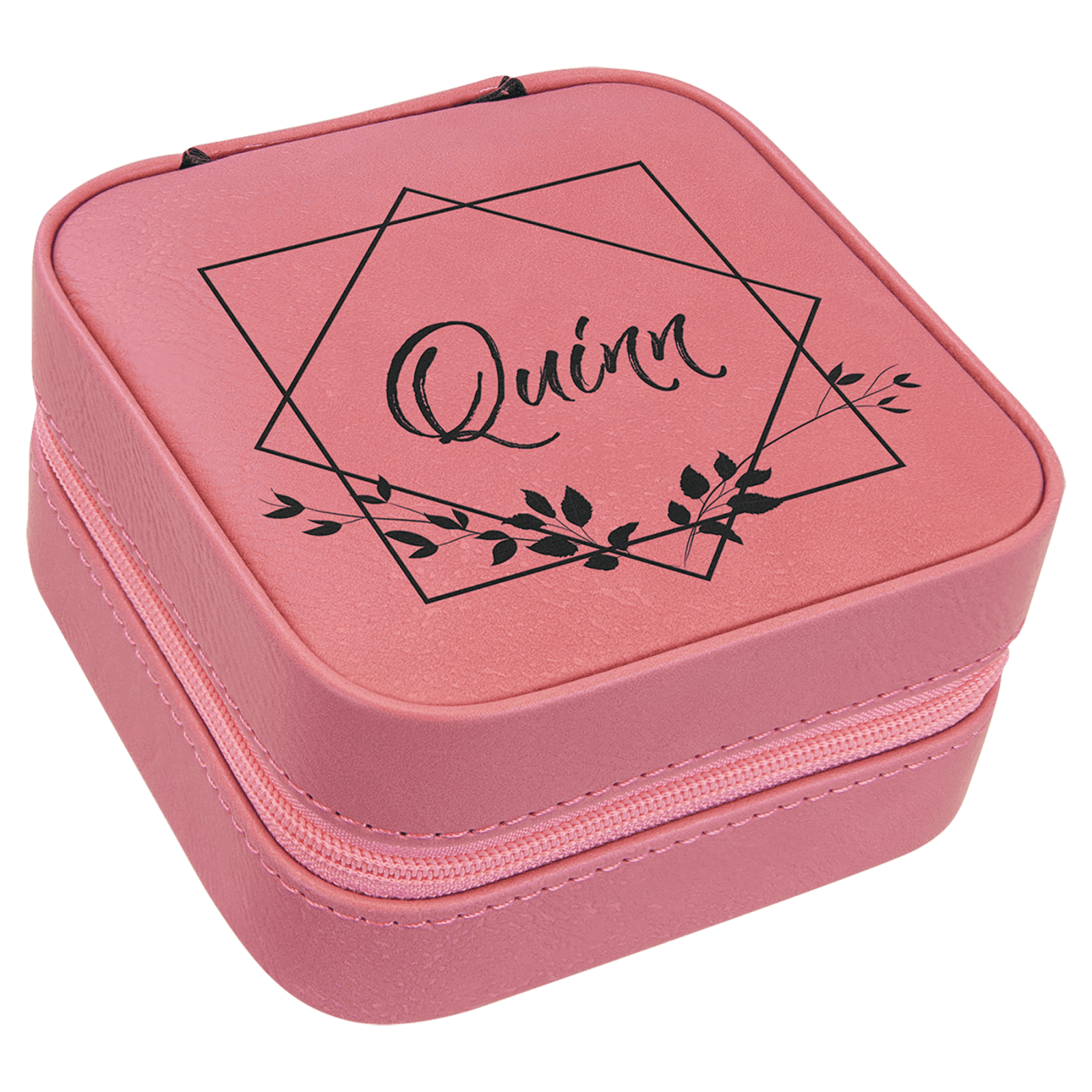 Pink Lasered Leatherette Travel Jewelry Box with Black Lining