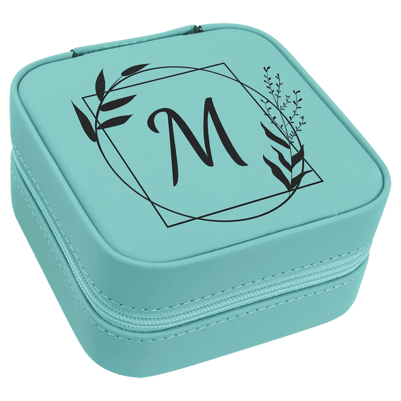 Teal Lasered Leatherette Travel Jewelry Box with Black Lining