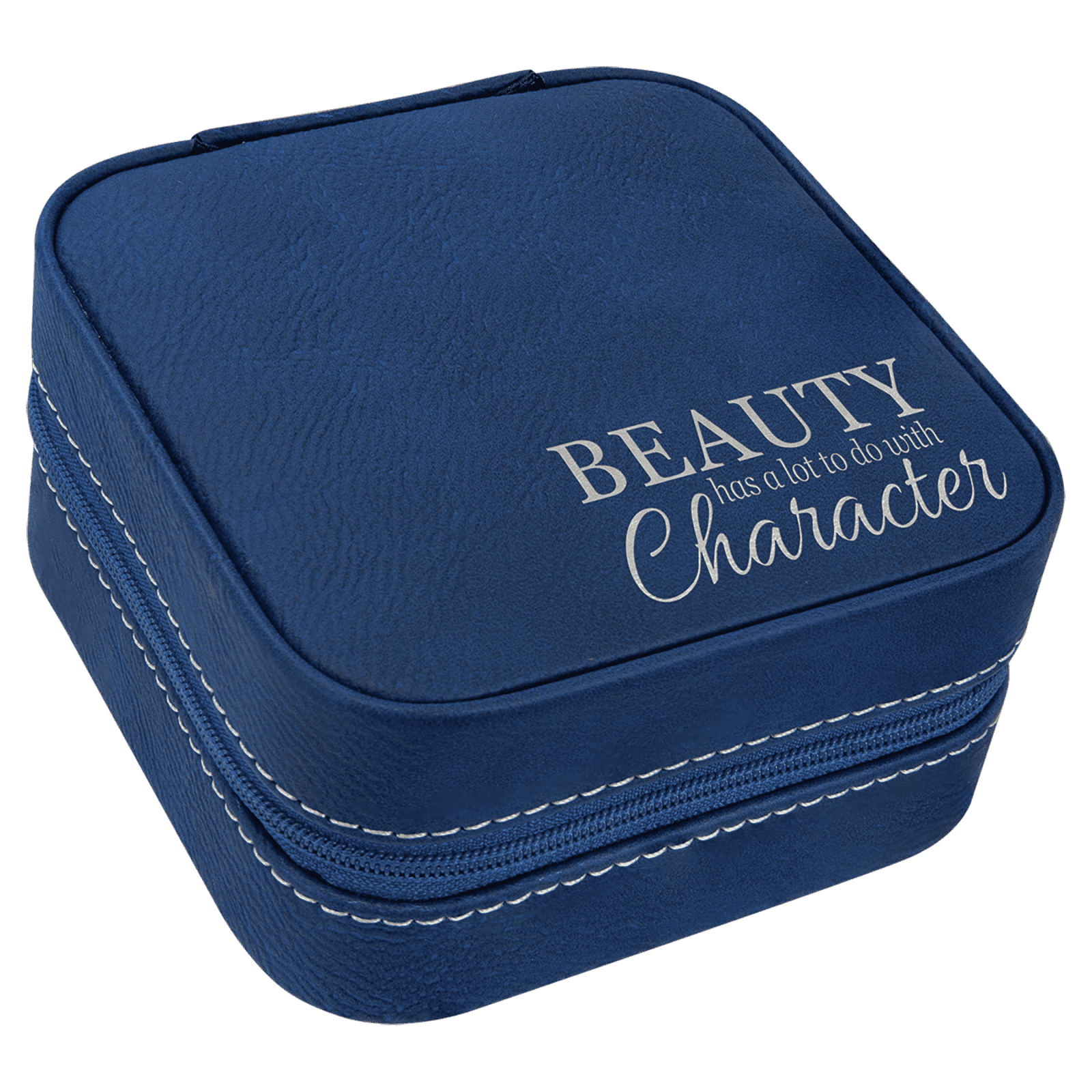 Blue/Silver Lasered Leatherette Travel Jewelry Box with Black Lining