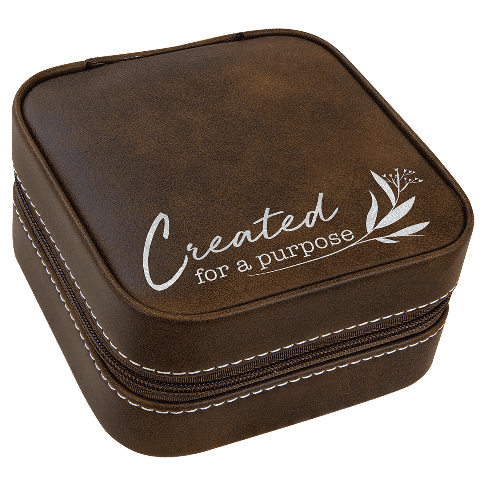Rustic/Silver Lasered Leatherette Travel Jewelry Box with Black Lining