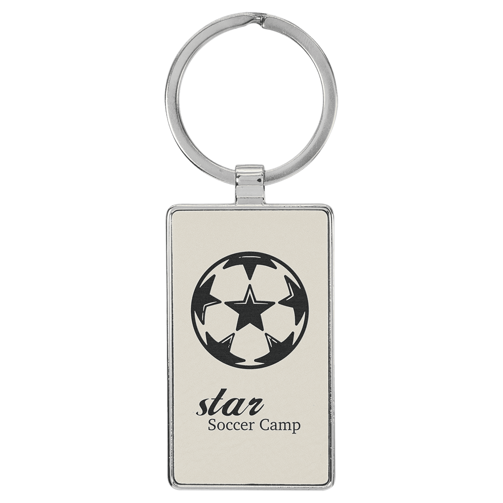 White Leatherette Rectangle Keychain with Metal Frame
