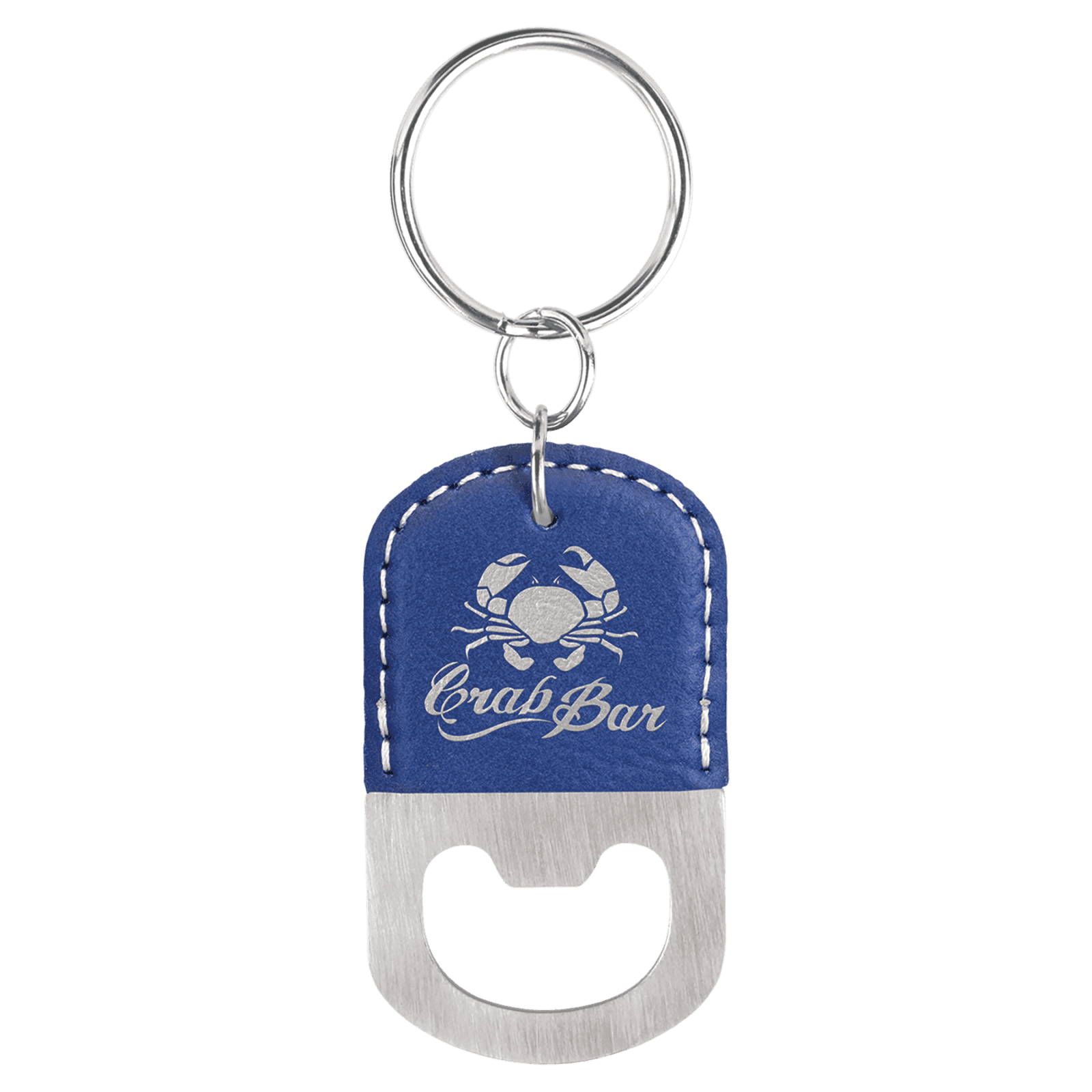 Blue/Silver Leatherette Oval Bottle Opener with Keychain