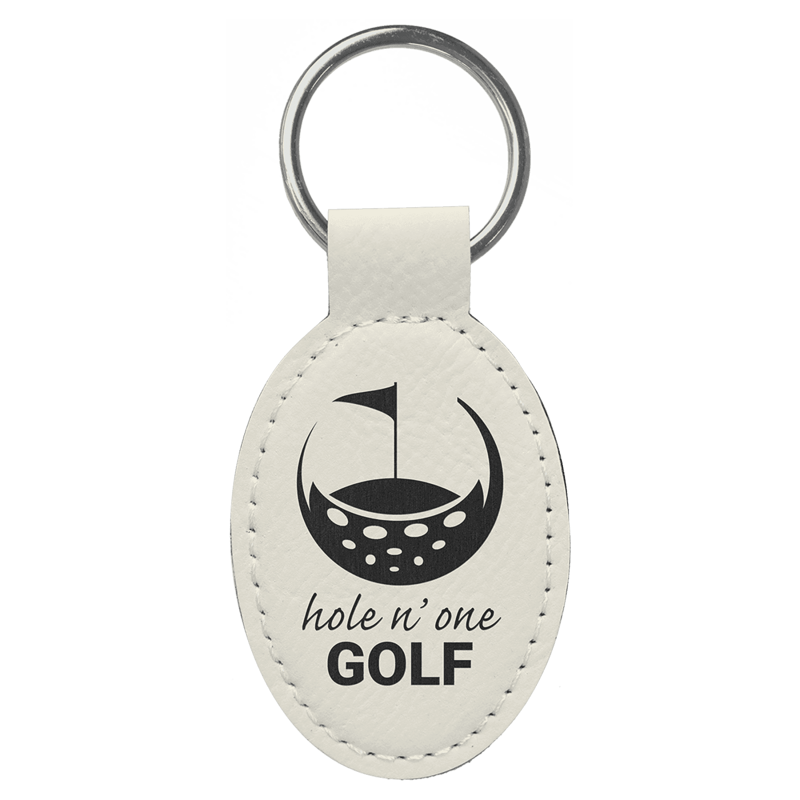 White Leatherette Oval Keychain