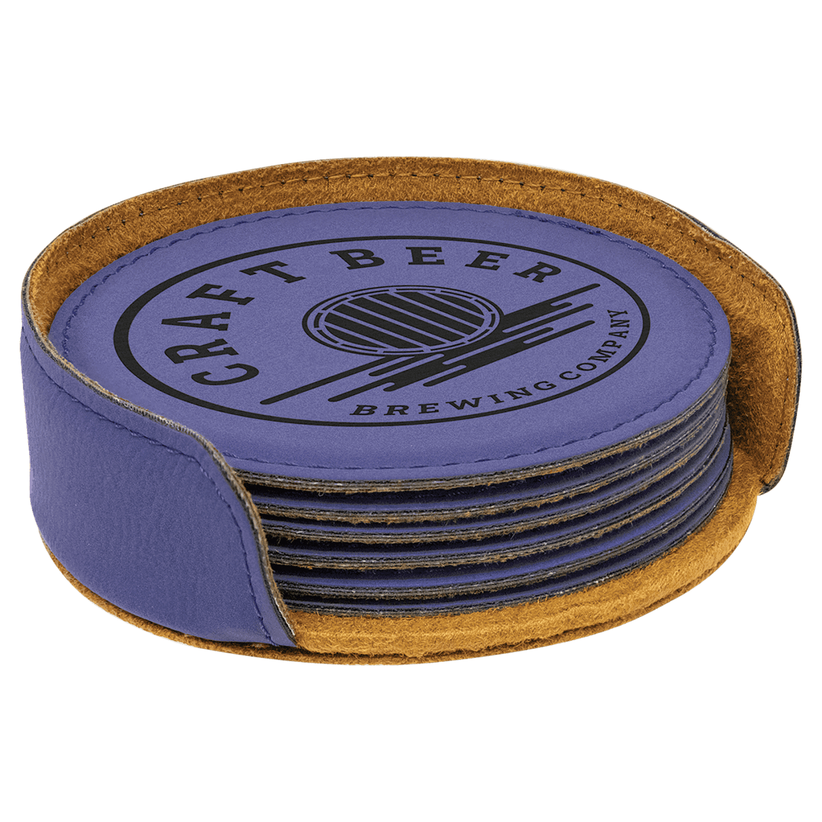 Purple Leatherette Round 6 Coaster Set