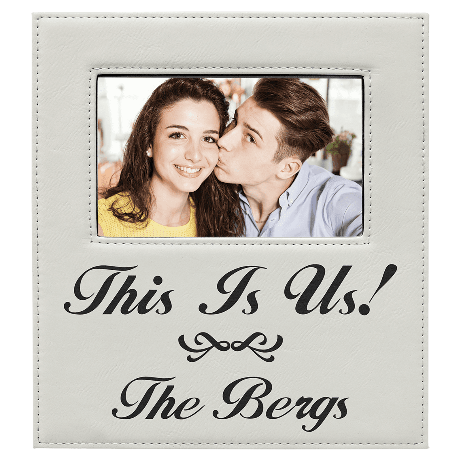 White Leatherette 4x6 Photo Frame with Large Engraving Area