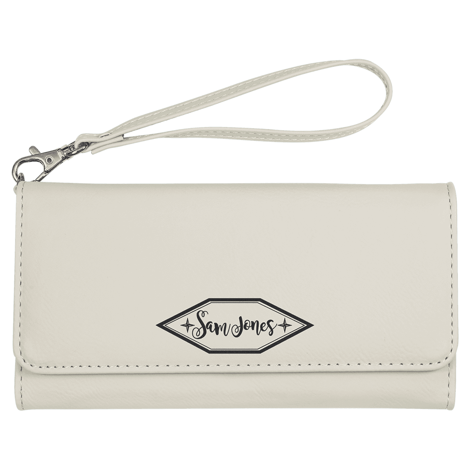 White Lasered Leatherette Wallet with Wrist Strap
