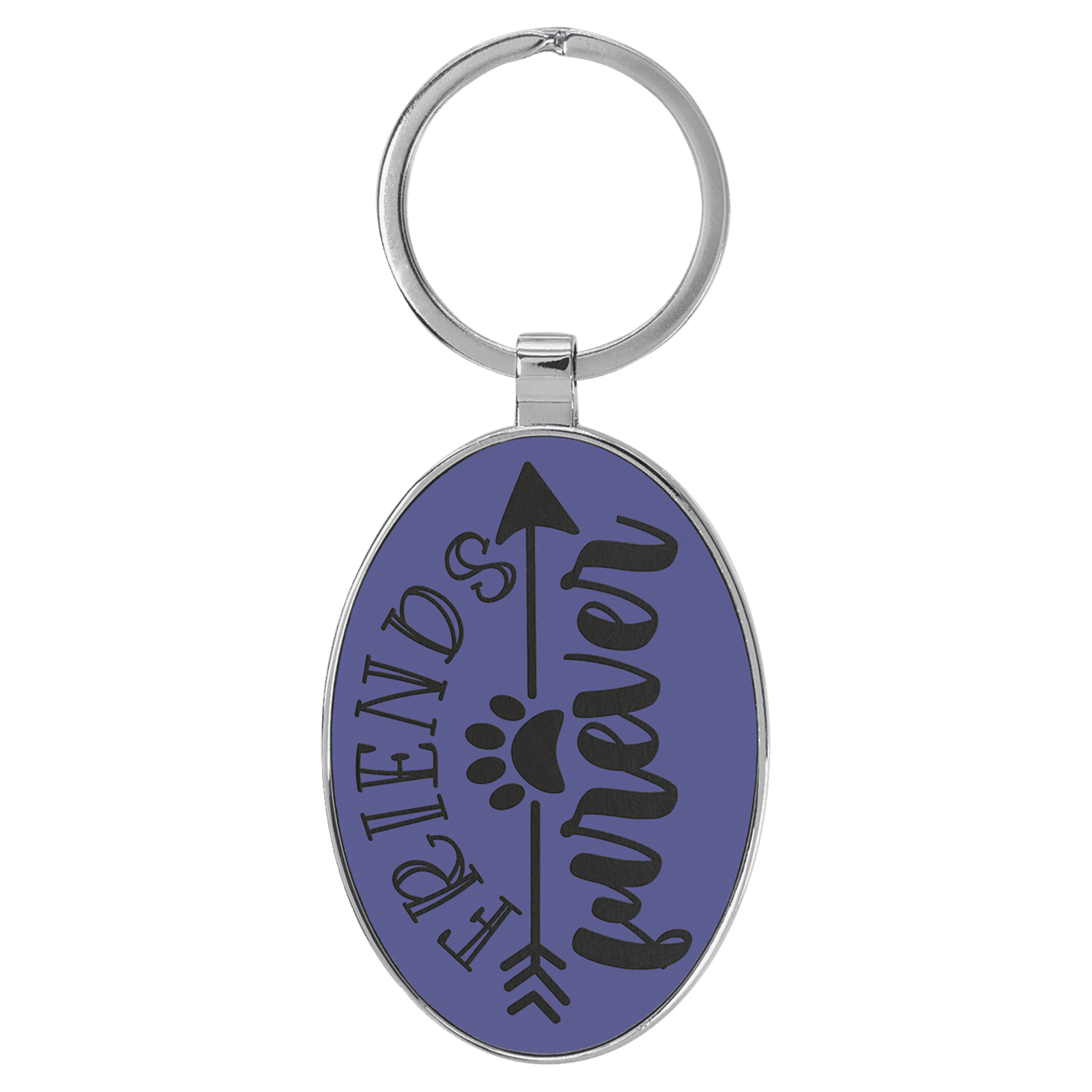 Purple Lasered Leatherette/Metal Oval Keychain