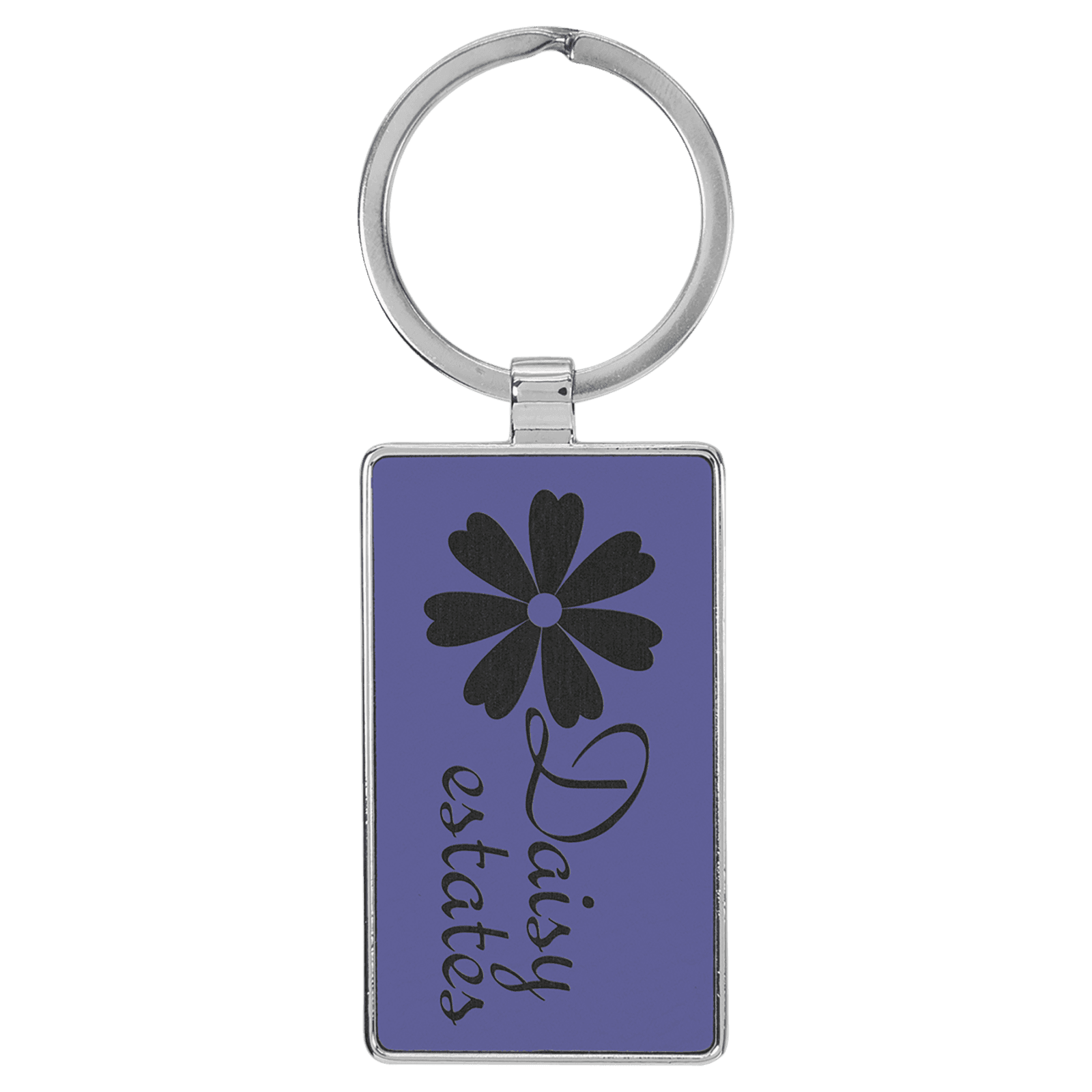 Purple Lasered Leatherette/Metal Rectangle Keychain