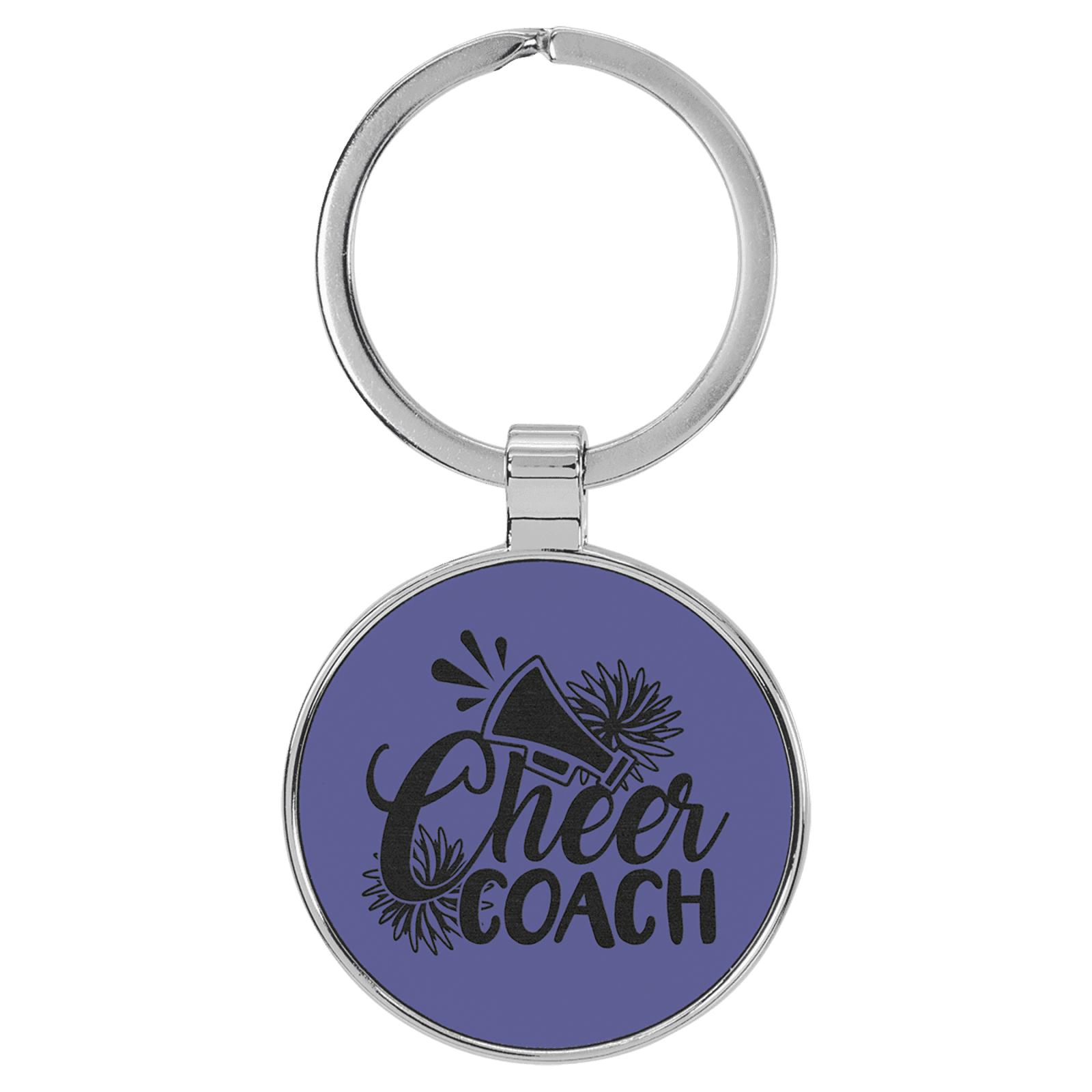 Purple Leatherette Round Keychain with Metal Frame