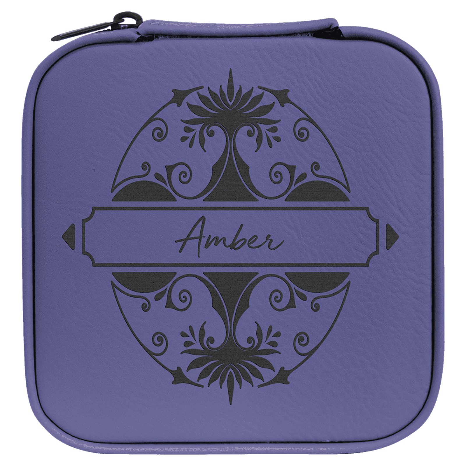 Purple Lasered Leatherette Travel Jewelry Box with Black Lining