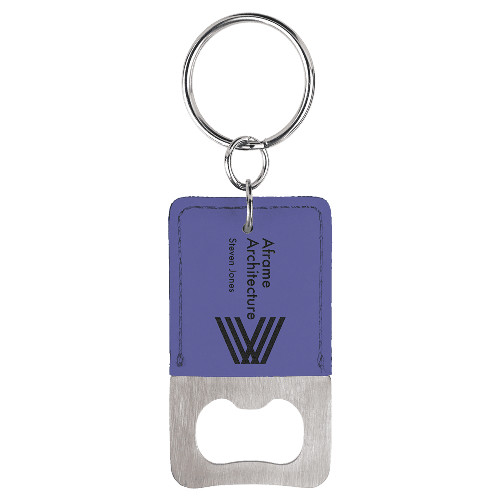 Purple Leatherette Rectangle Bottle Opener with Keychain