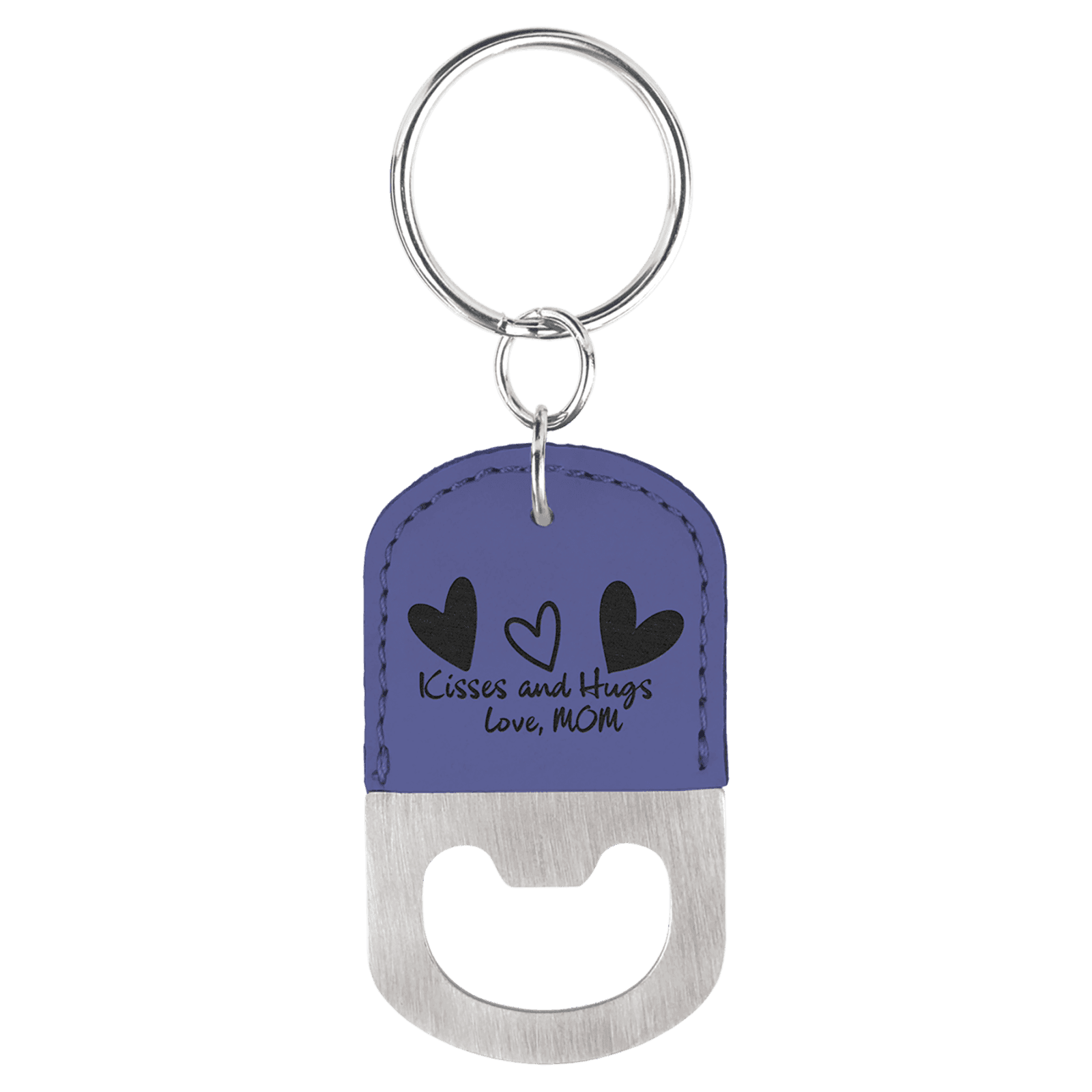 Purple Leatherette Oval Bottle Opener with Keychain
