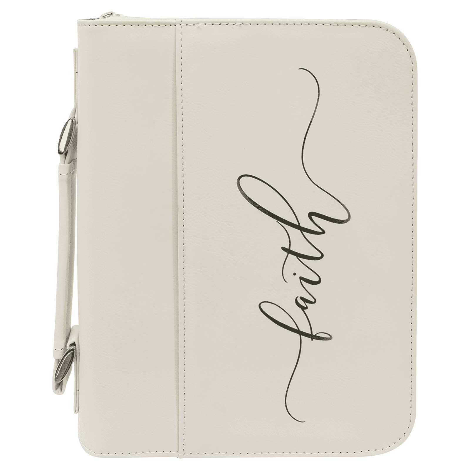 White Leatherette Book/Bible Cover with Zipper and Handle