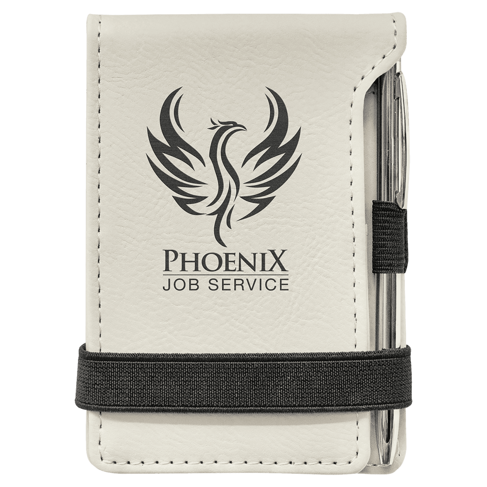 White Leatherette Mini Notepad with Pen