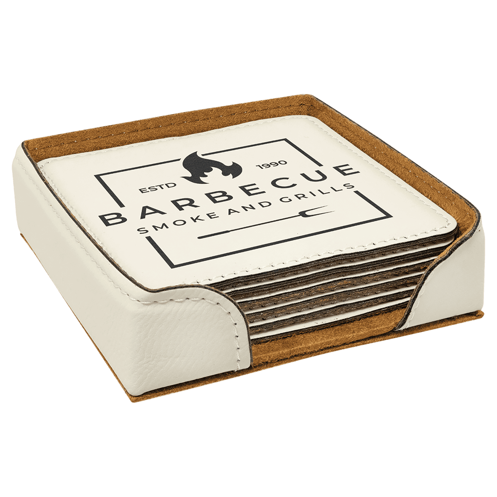 White Leatherette Square 6 Coaster Set