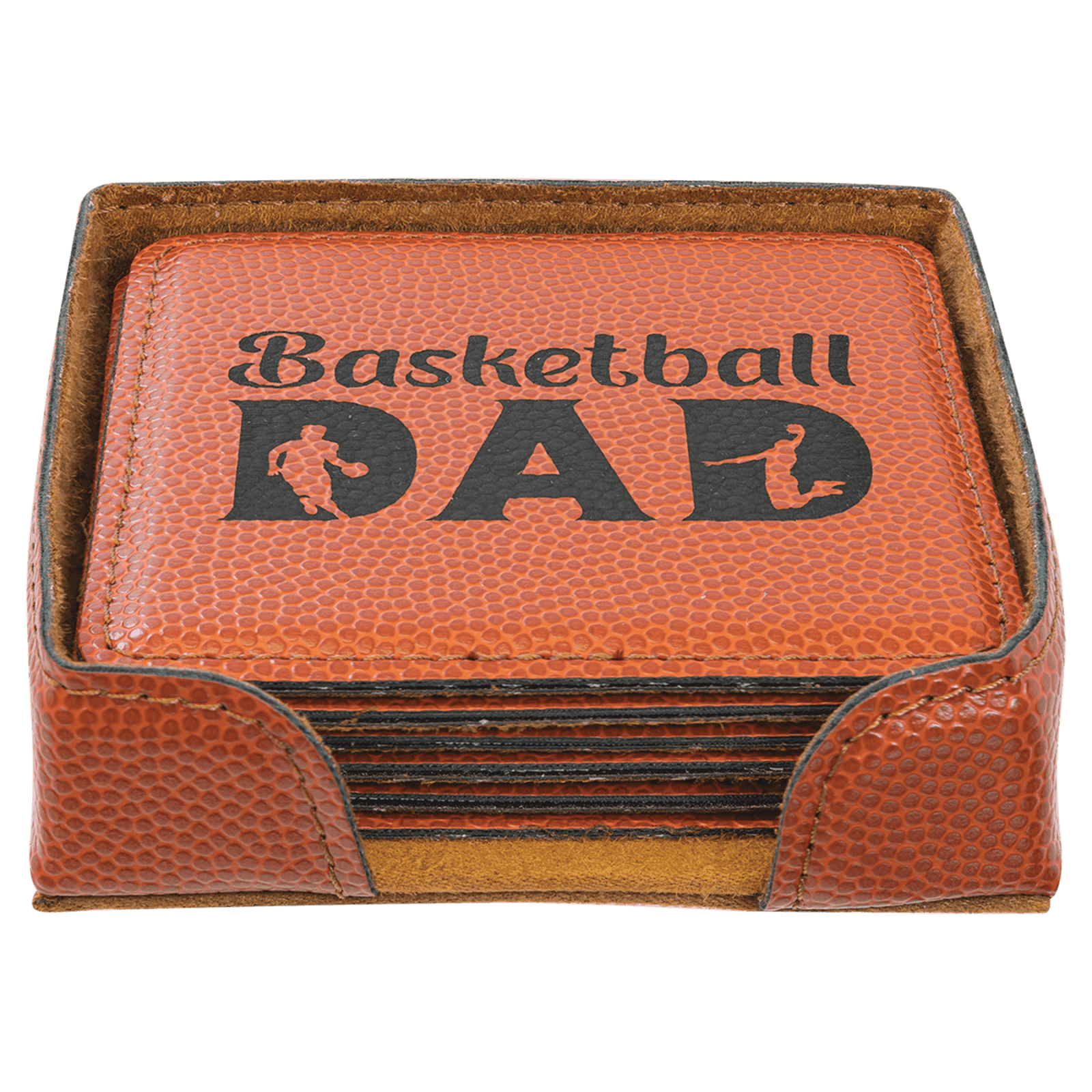 Basketball Leatherette Square 6 Coaster Set
