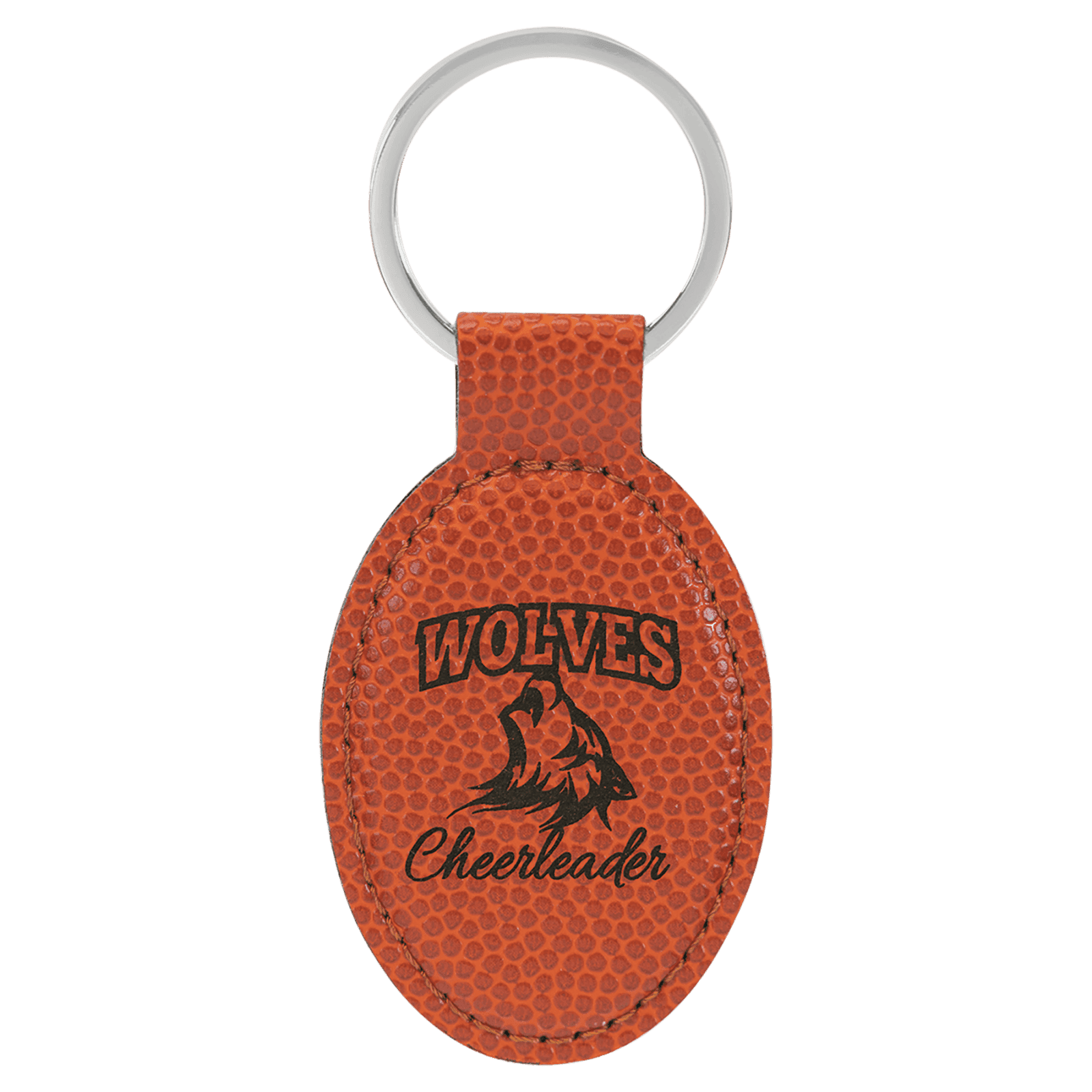 Basketball Leatherette Oval Keychain