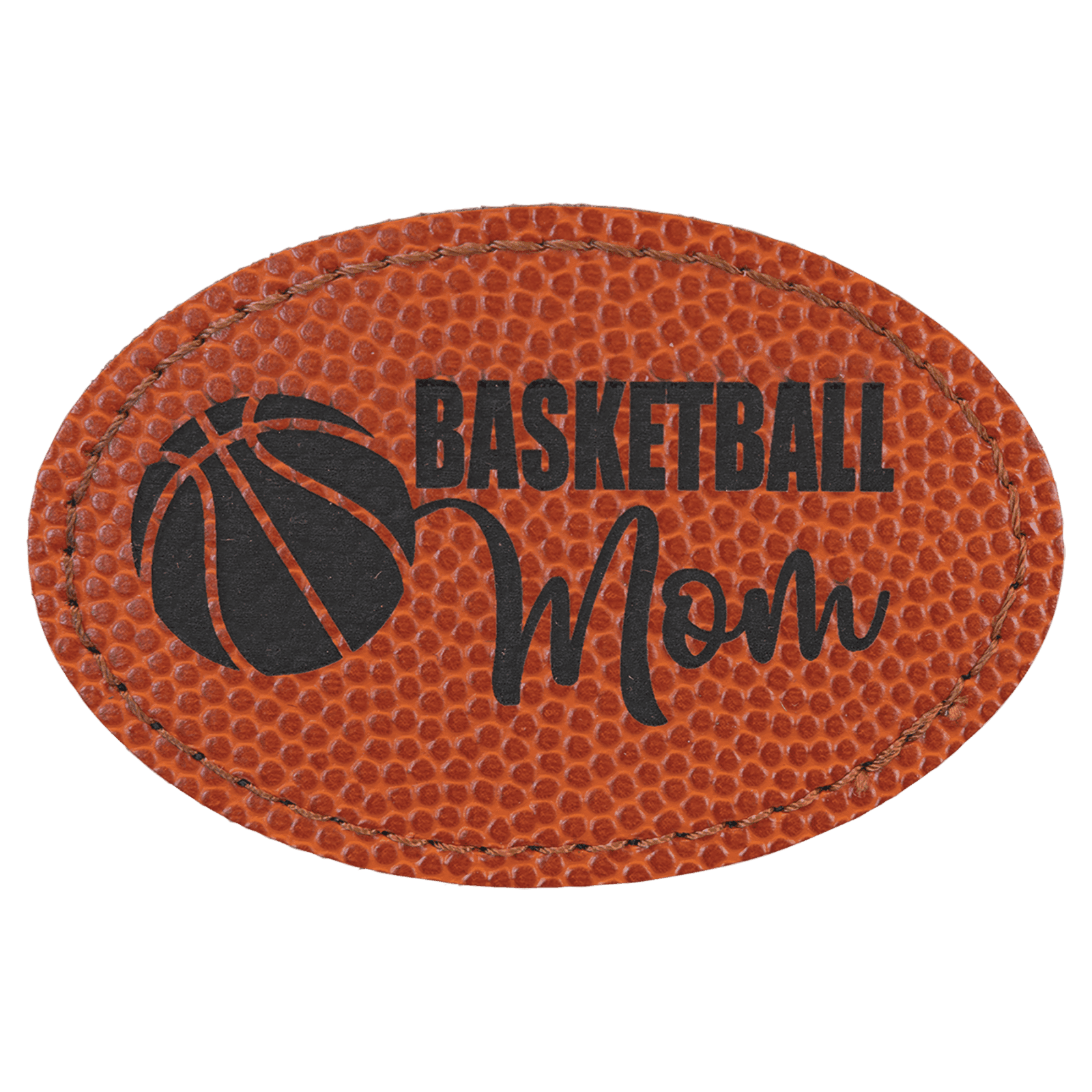 3" x 2" Basketball Oval Leatherette Patch with Adhesive