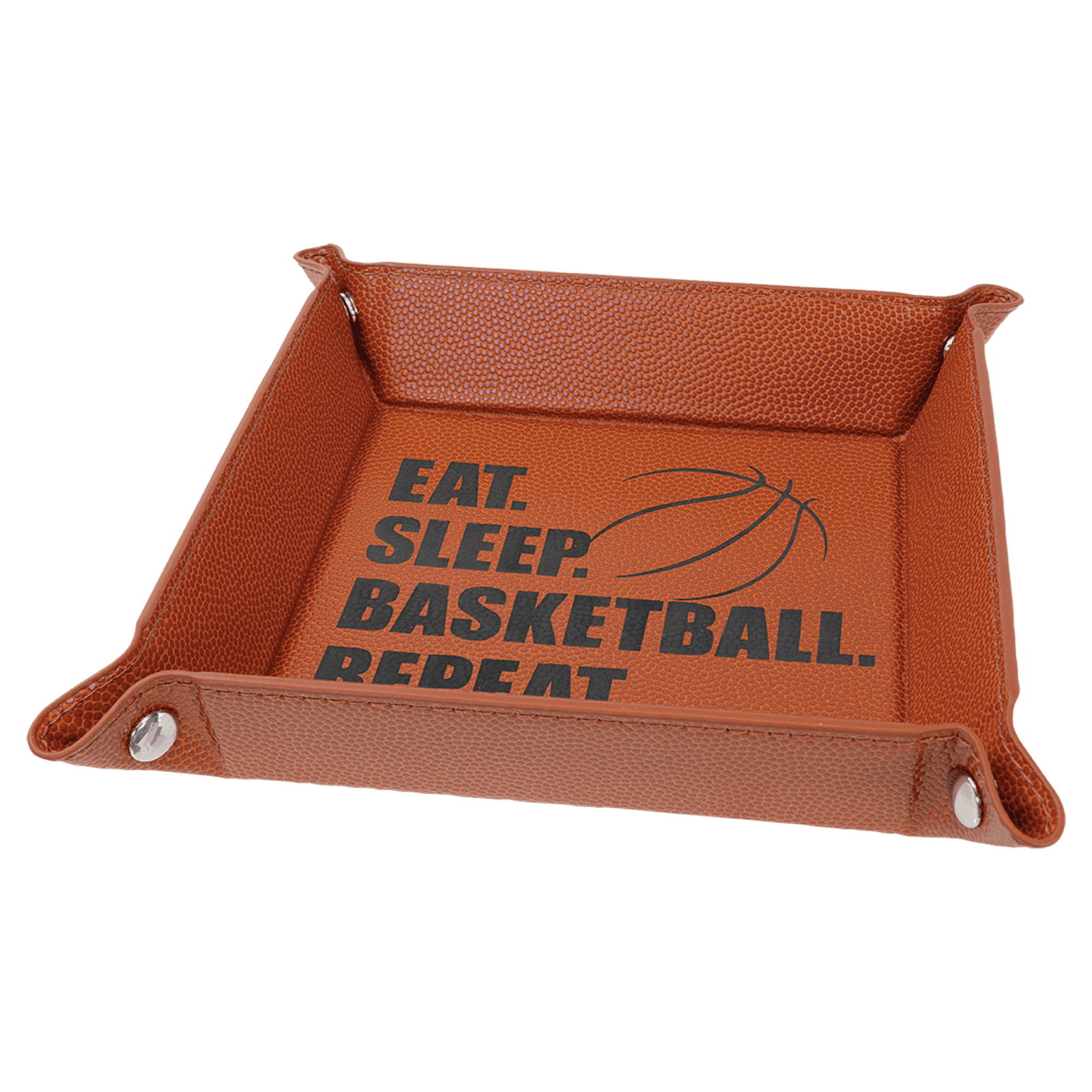 Basketball Leatherette Folding Tray with Silver Snaps