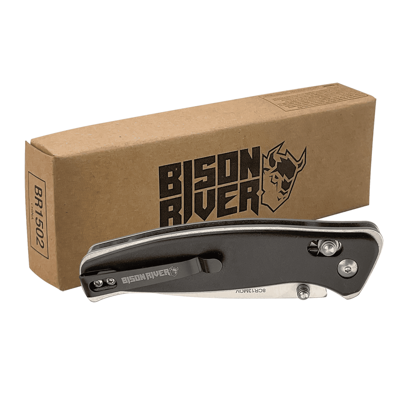 Bison River Black Anodized Aluminum Handle Button Lock Knife